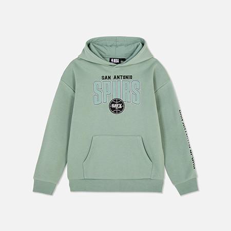 Mint green San Antonio Spurs basketball hoodie with front kangaroo pocket and team logo.