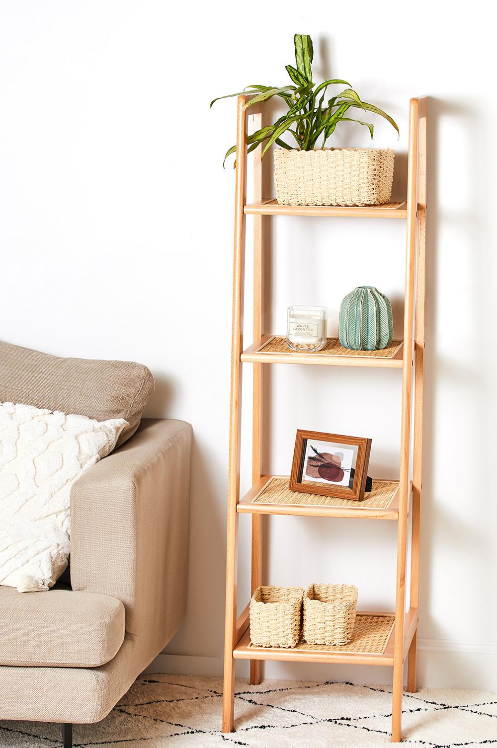 Rattan wooden shelf