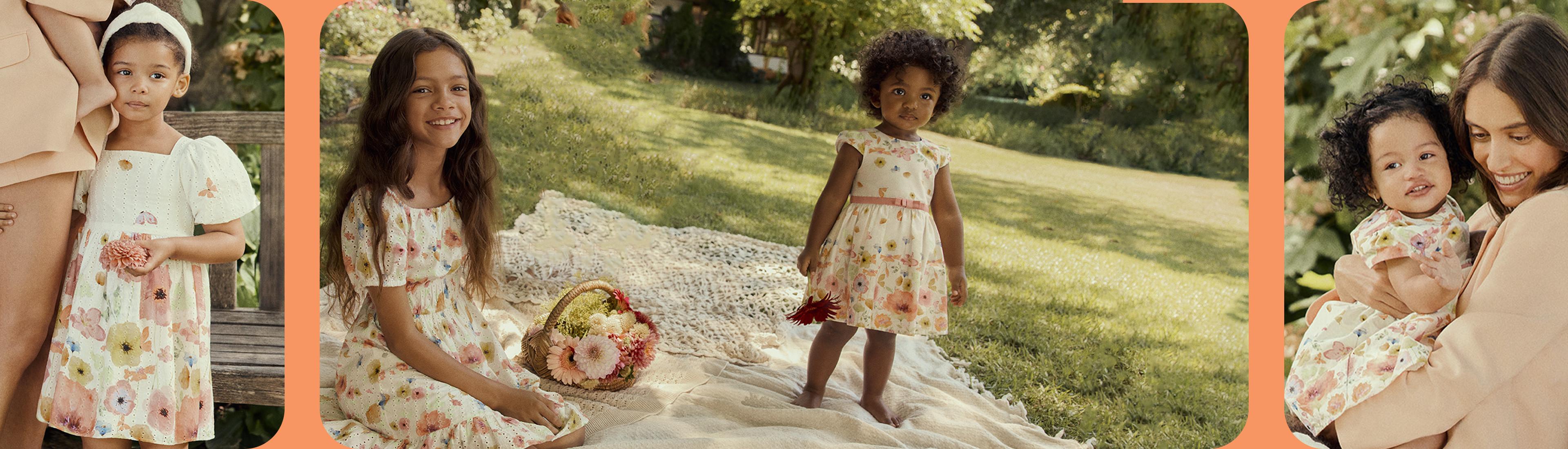 Babies in floral summer dresses