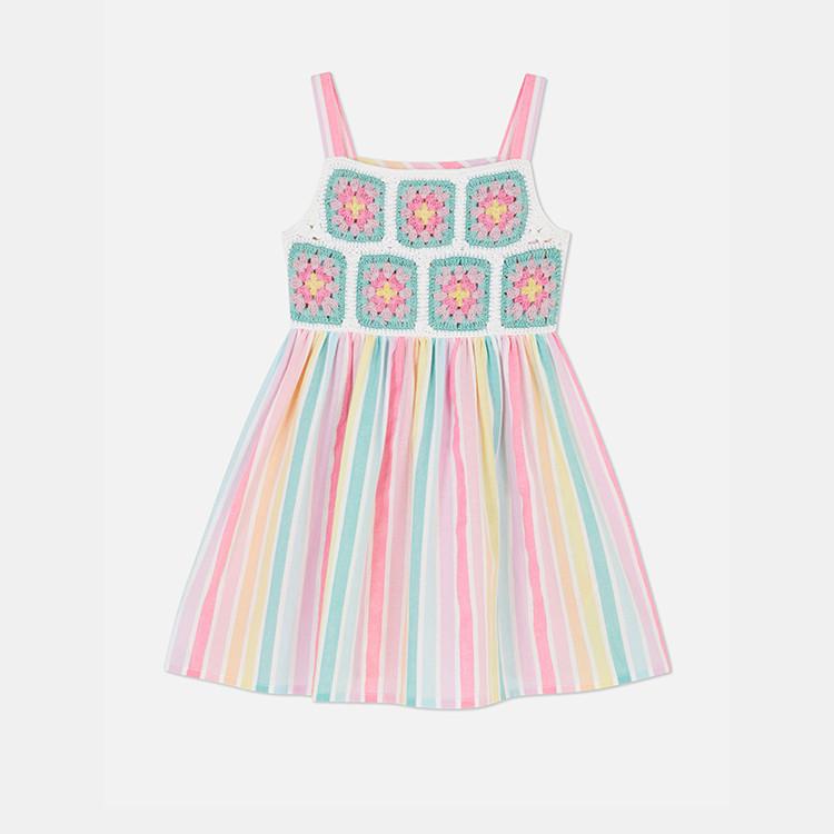 Multicoloured dress with crochet details