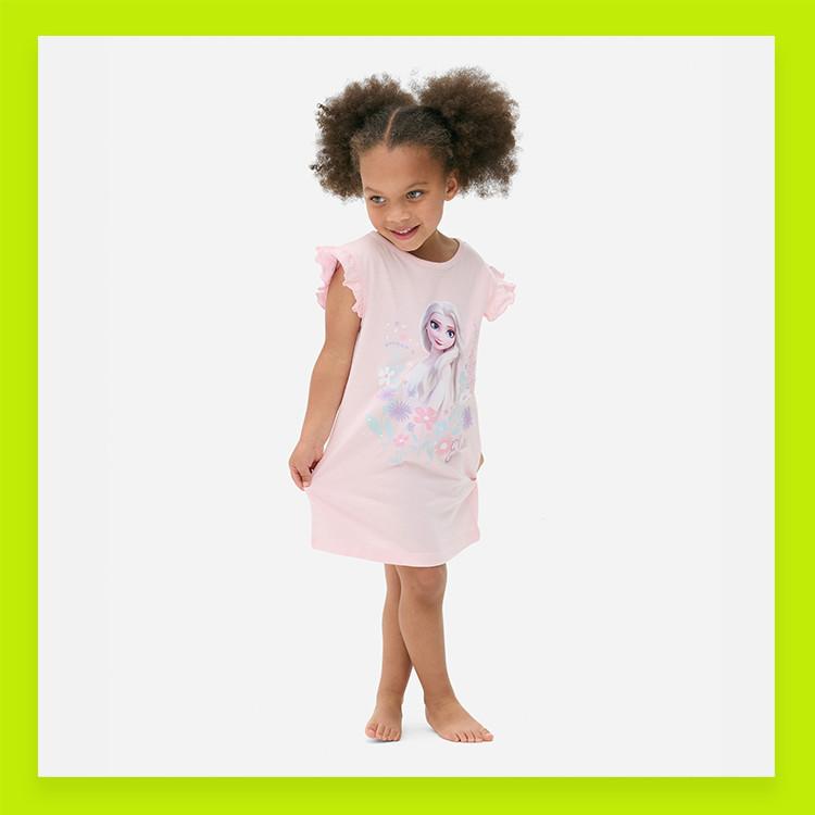 Model wearing Elsa pink dress