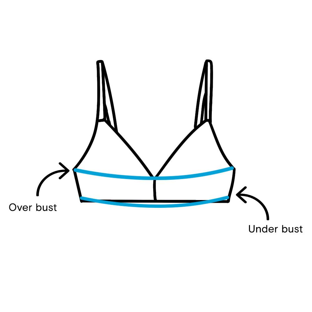 Bra illustration showing over bust and under bust measurements.