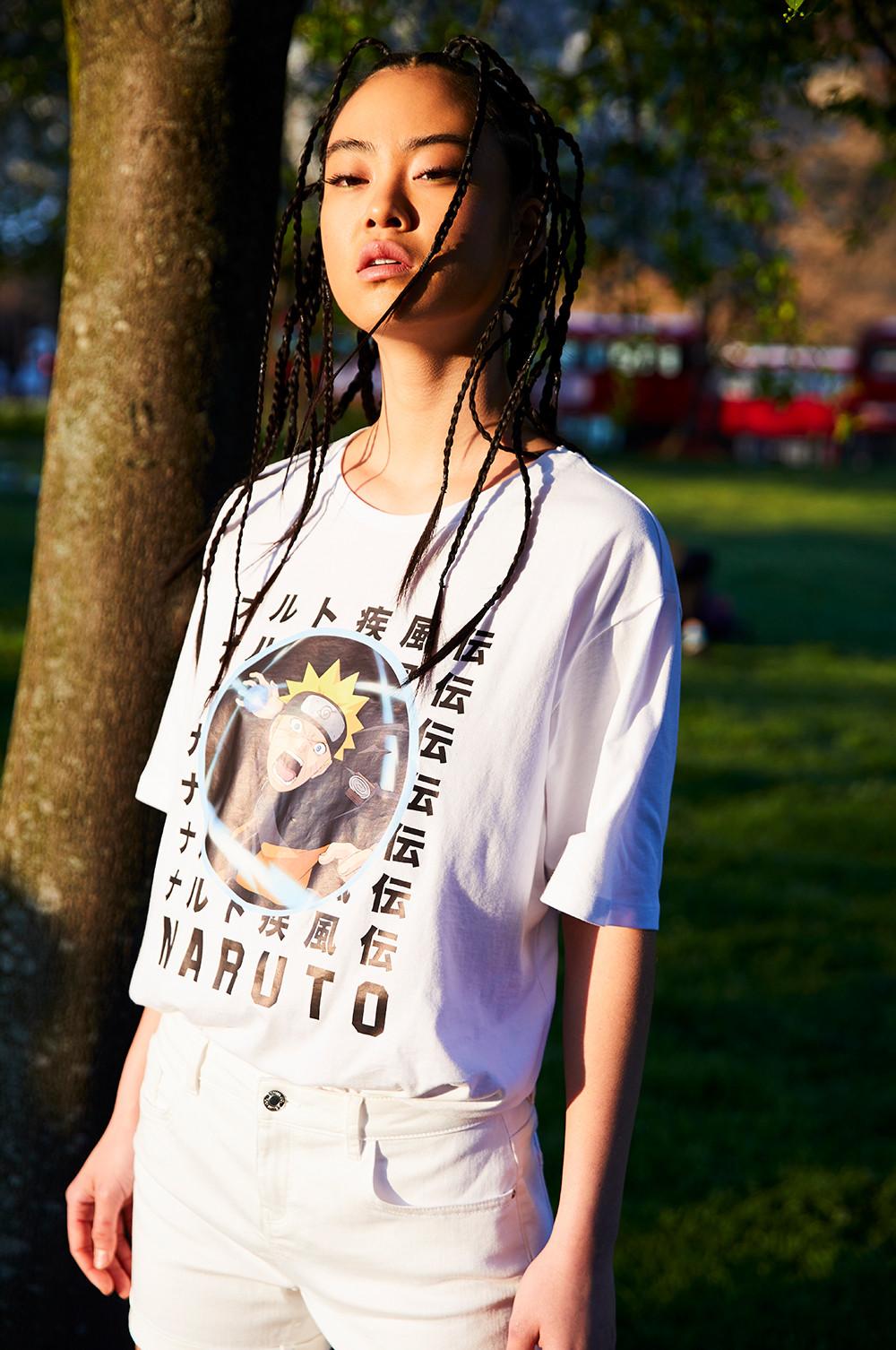 Girl model wearing Anime collection t-shirt
