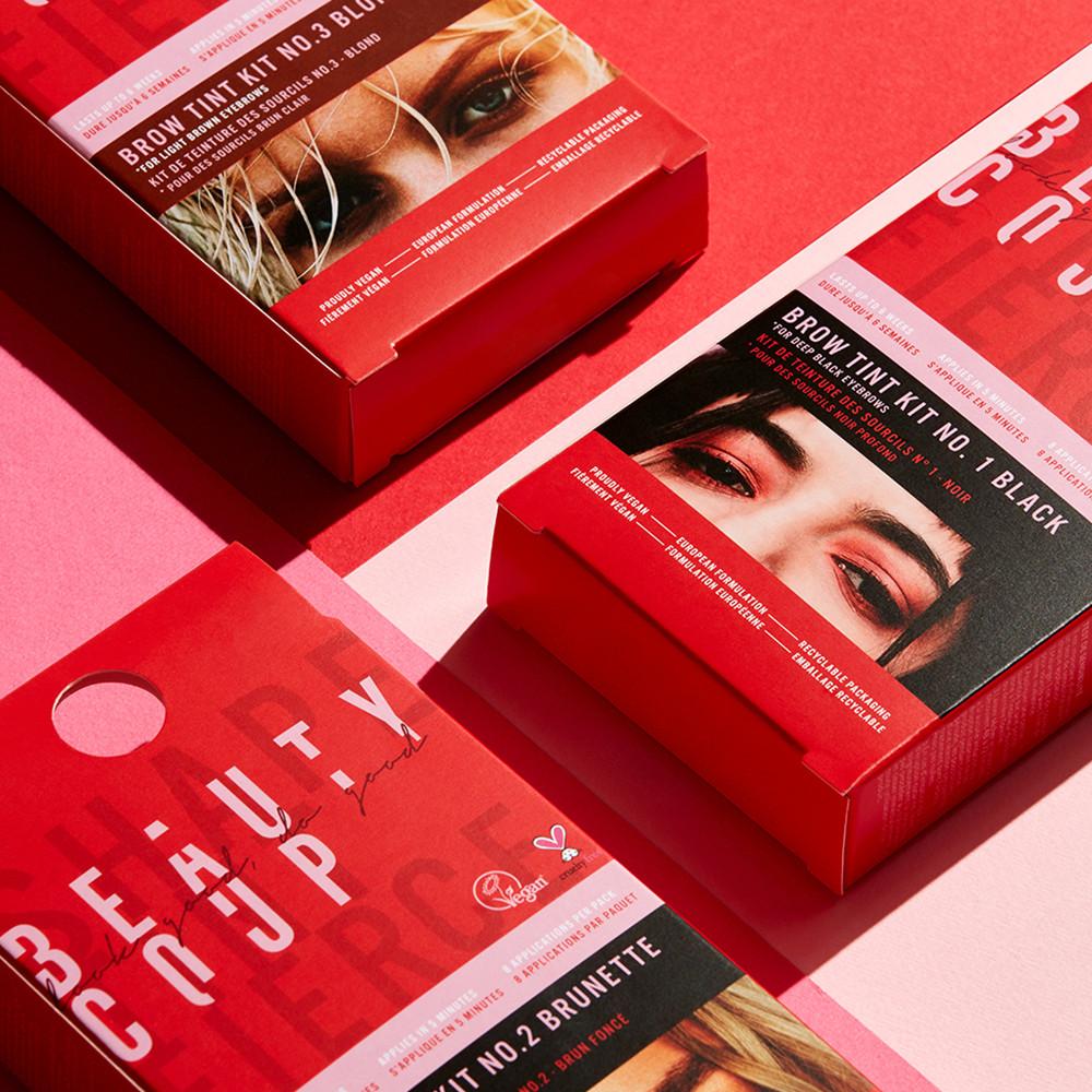 Red packaging flat lay