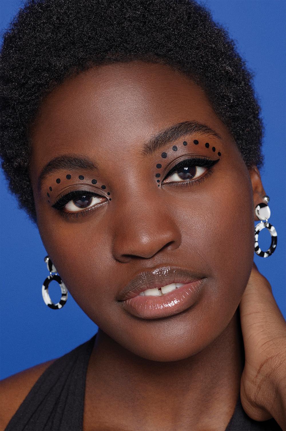 a model wearing dotted eyeliner