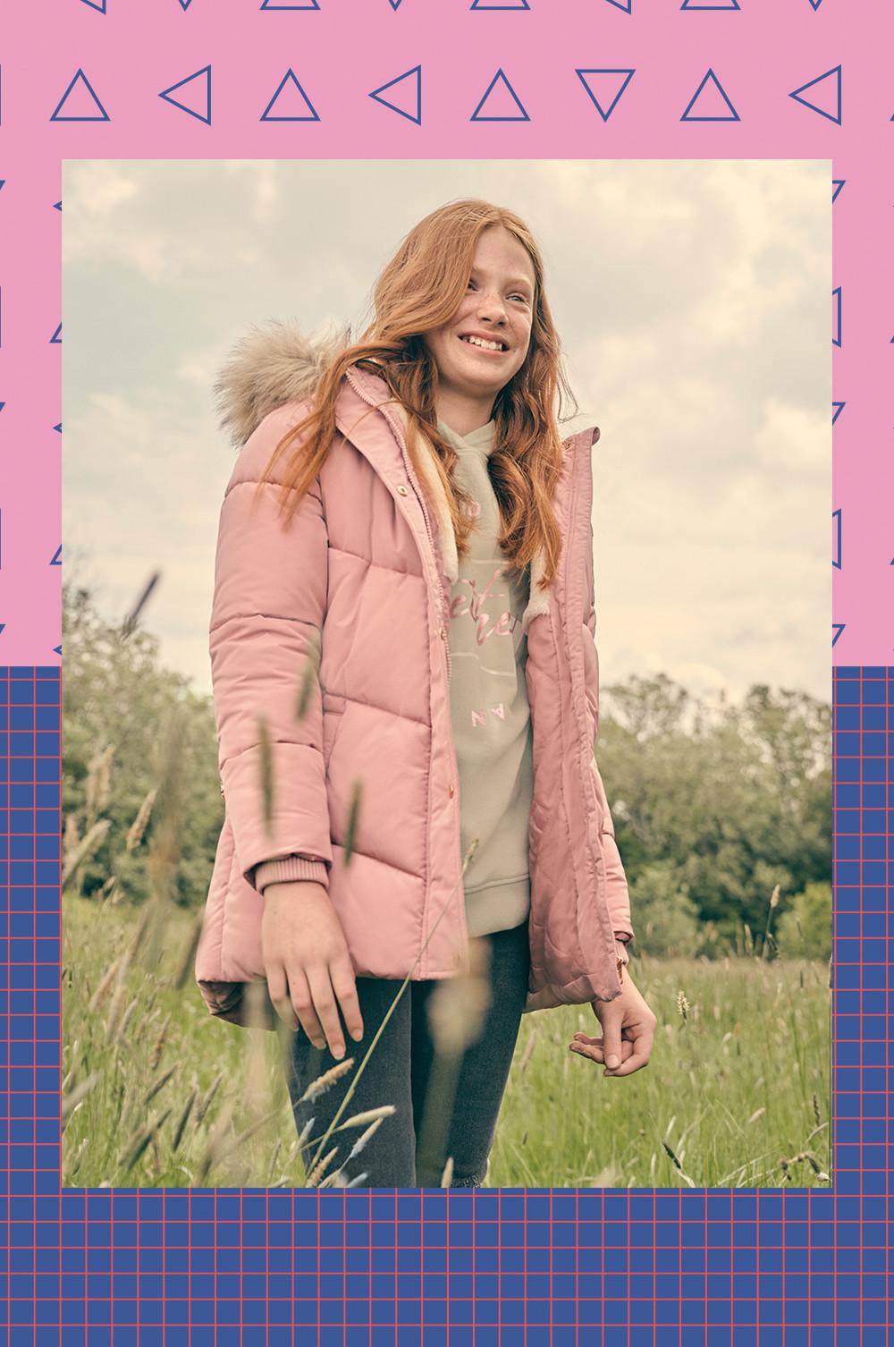 Model wearing Pink Belted Puffer Jacket