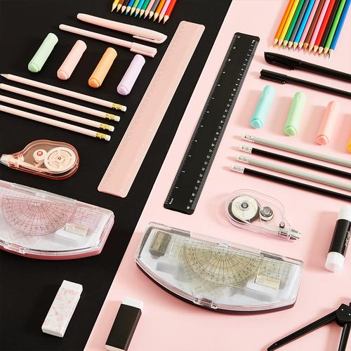 Black and pink stationery flat lay image