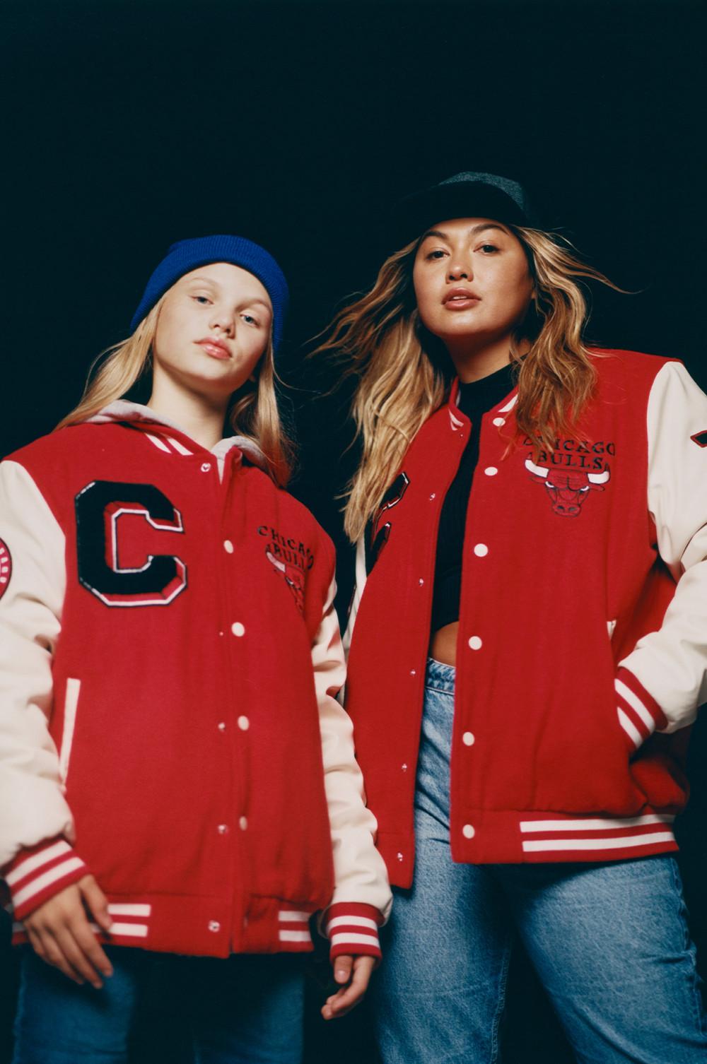 Models wear Chicago Bulls varsity jackets