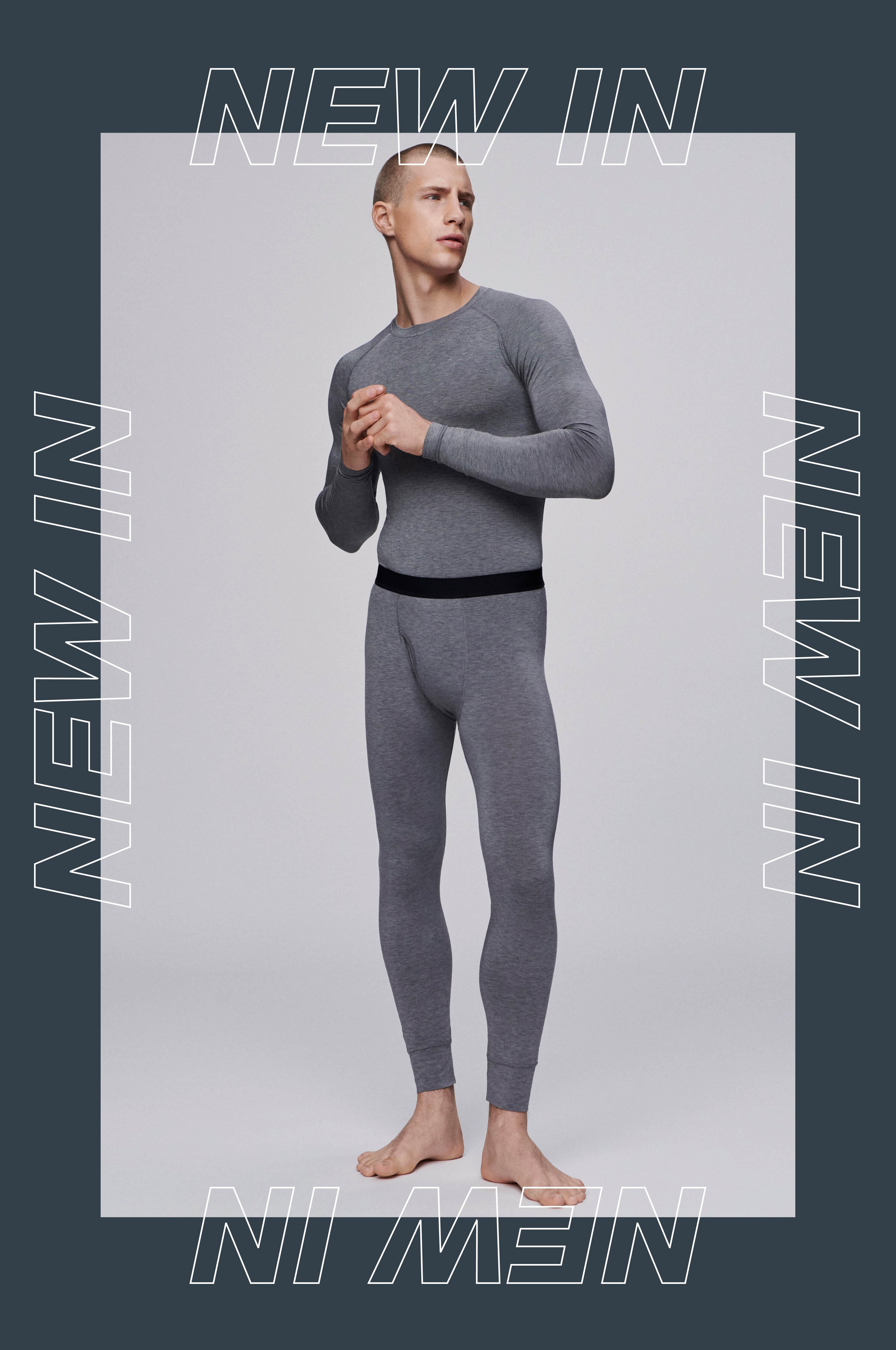 male model in grey thermals