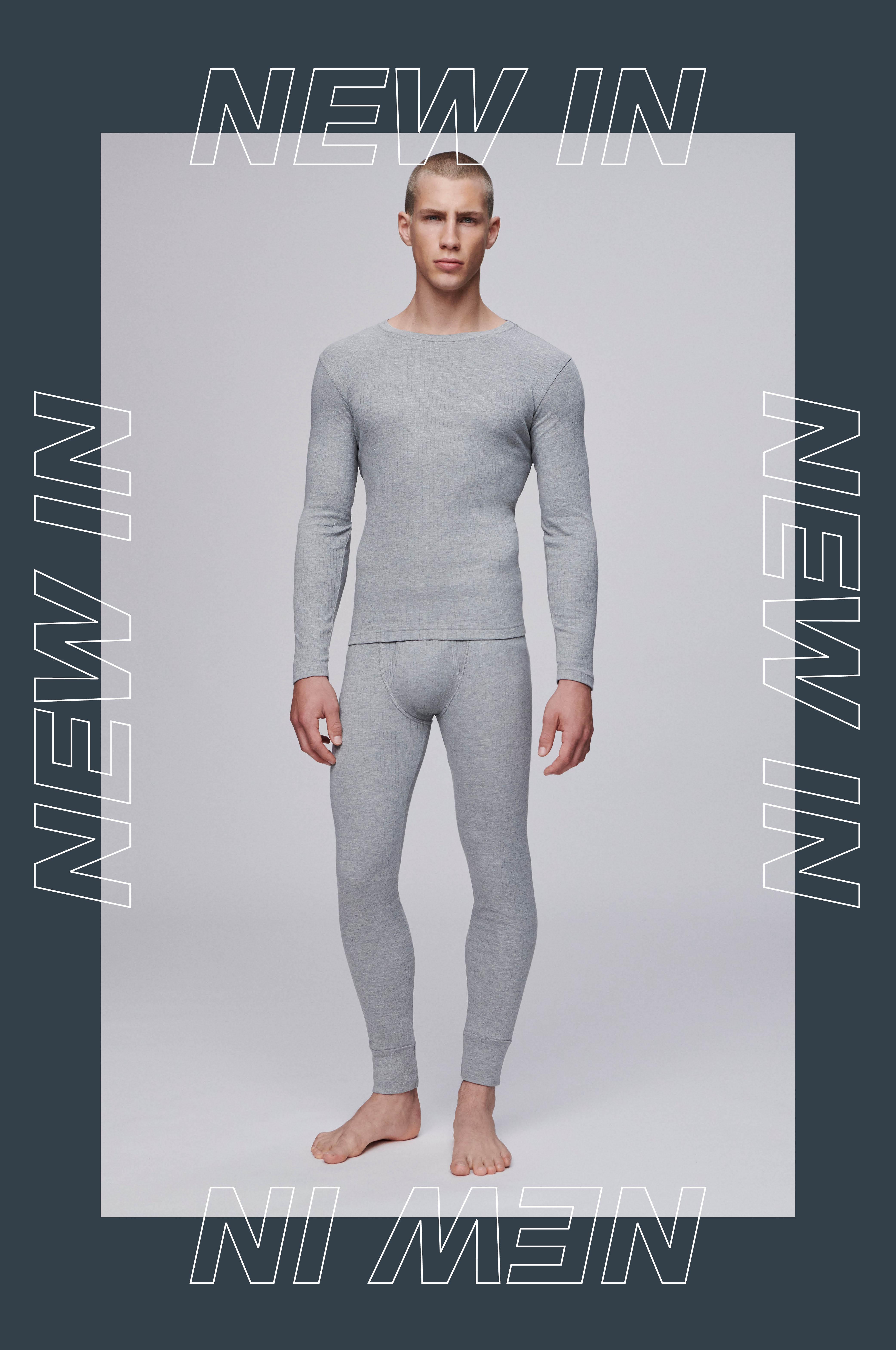 Male model in grey thermals