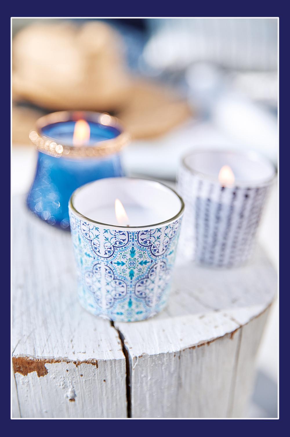 Blue glass candle