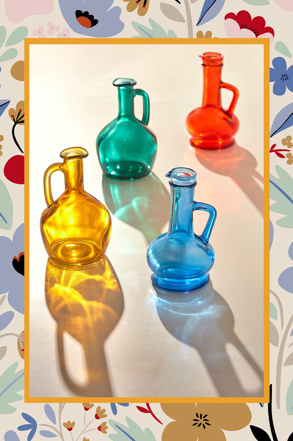 Coloured glass oil pourers