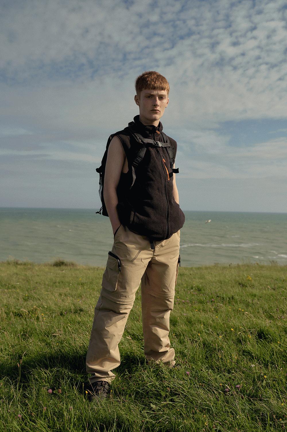 Gif of model wearing thermal range, including puffer coat, fleece, thermal cargo trousers and padded