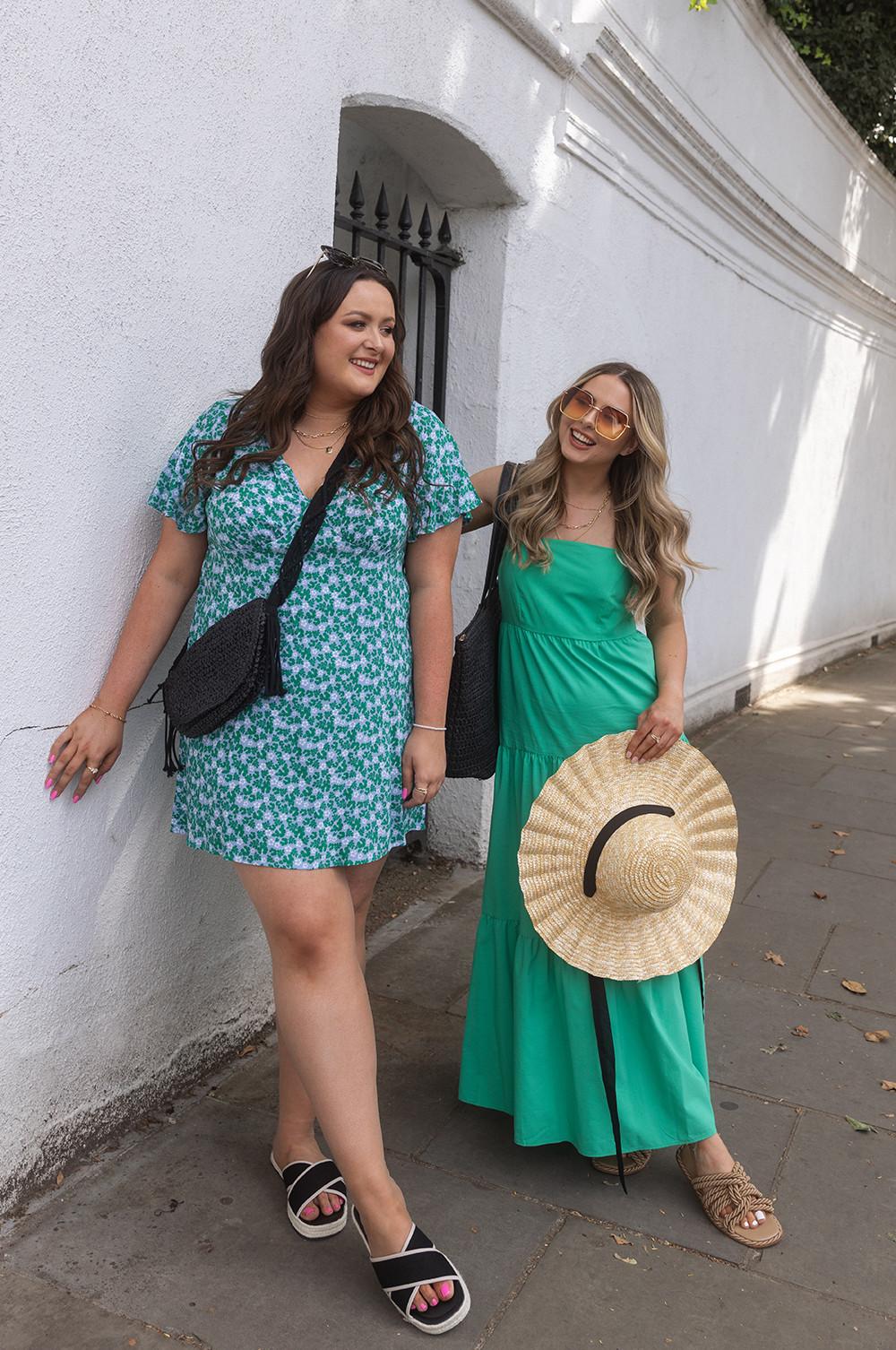 Women wearing green midi and maxi dresses