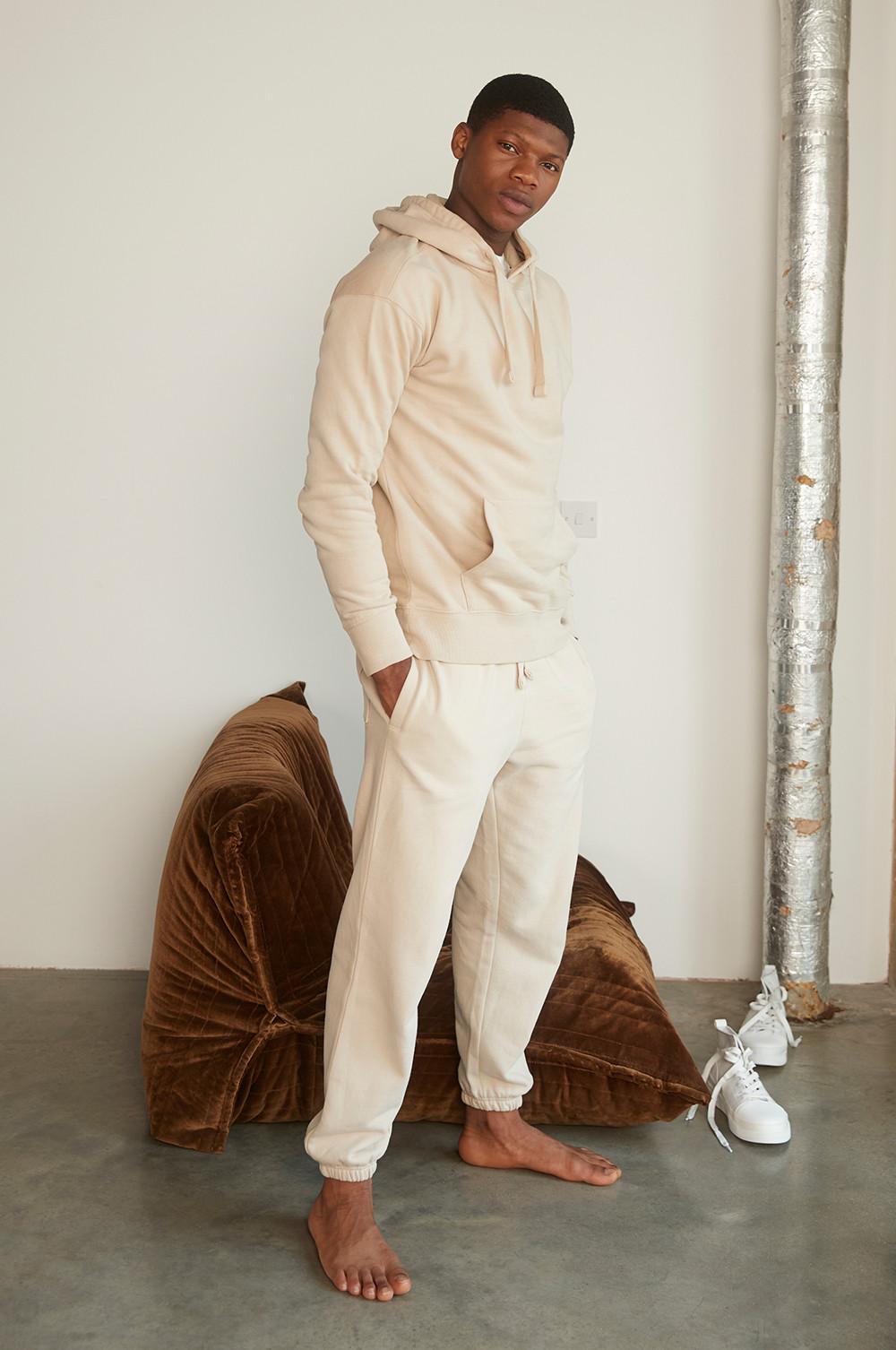 Model wearing light coloured loungewear