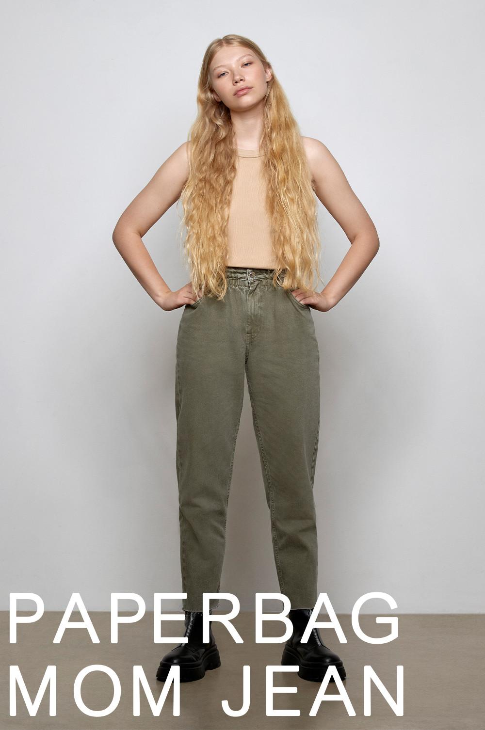 Mom-jeans met paperbag-taille