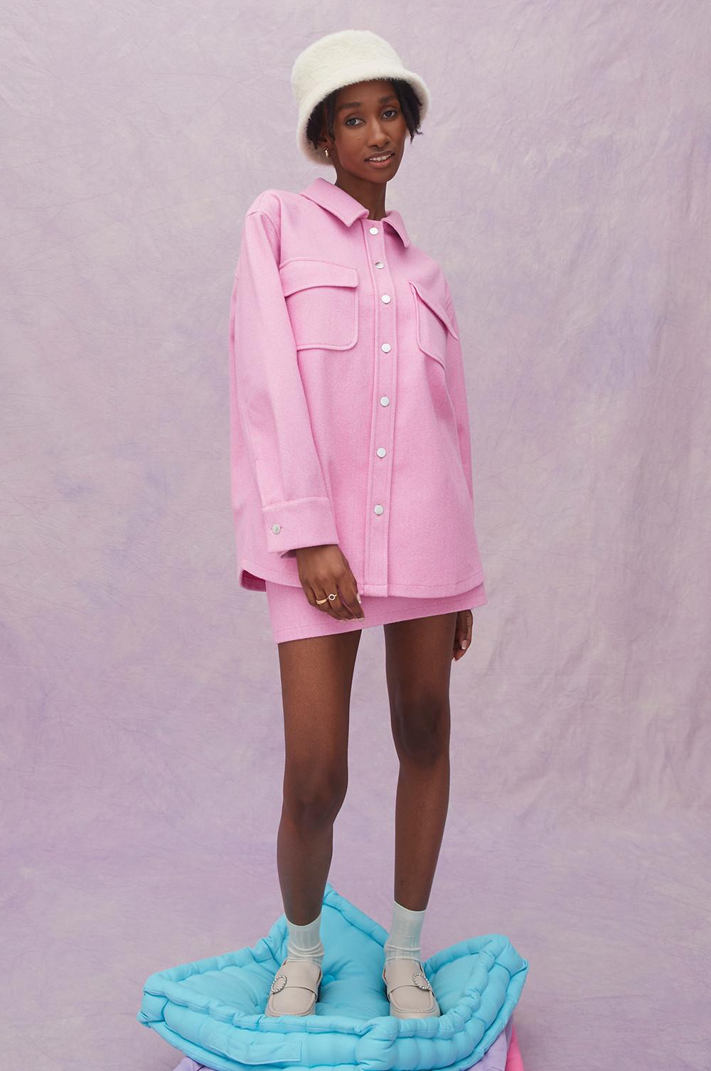 Pastel Pink Fleece Co-ord Mini Skirt