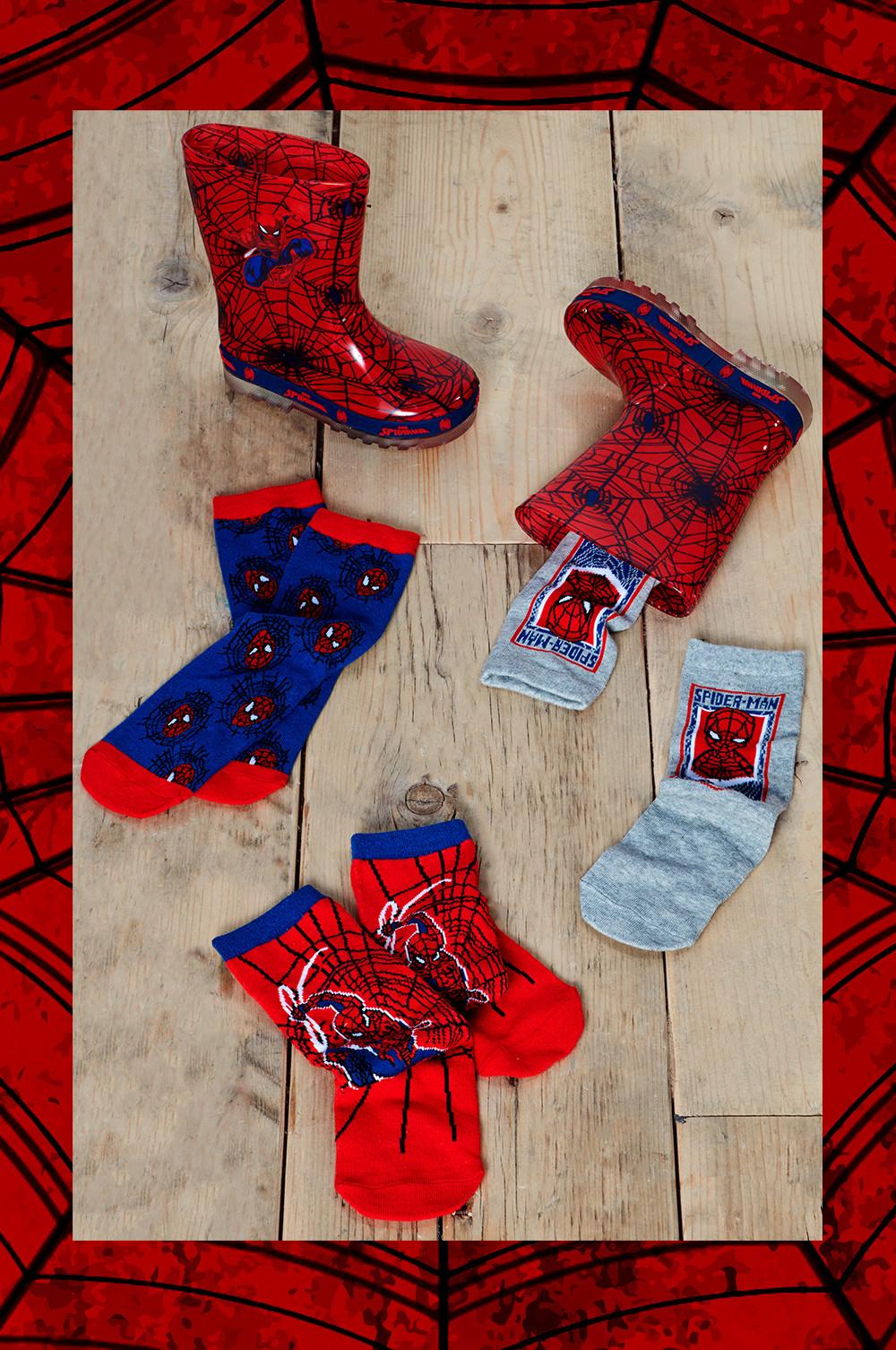 spiderman socks and wellington boots