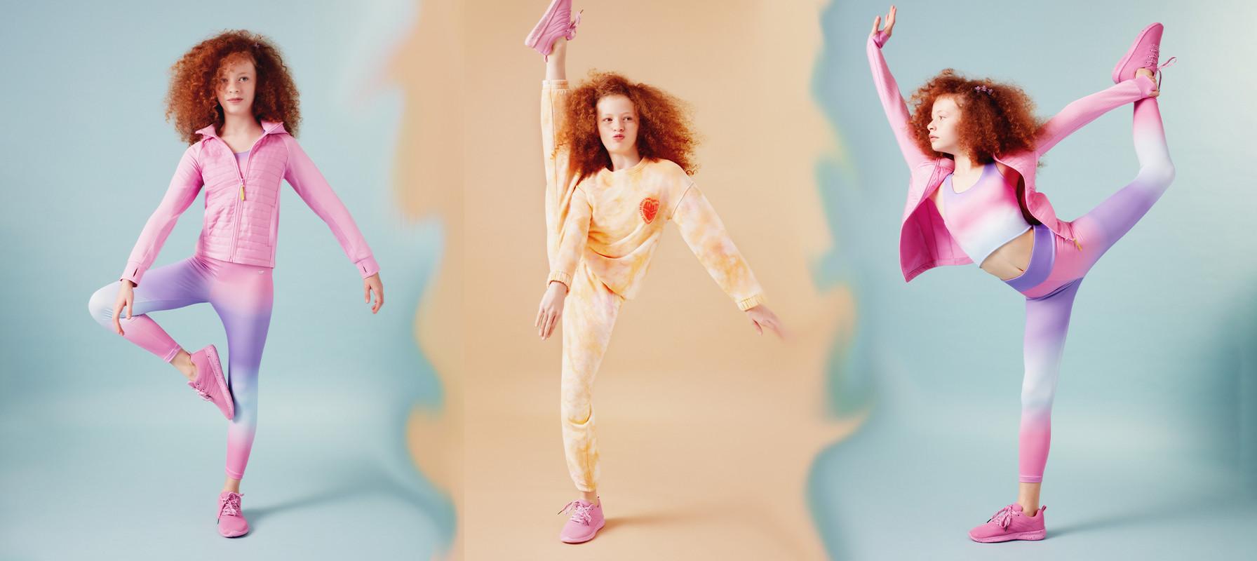Model wears pastel coloured activewear
