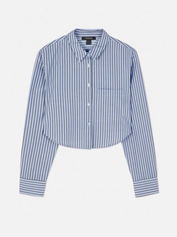 Womens blue and white striped cropped shirt