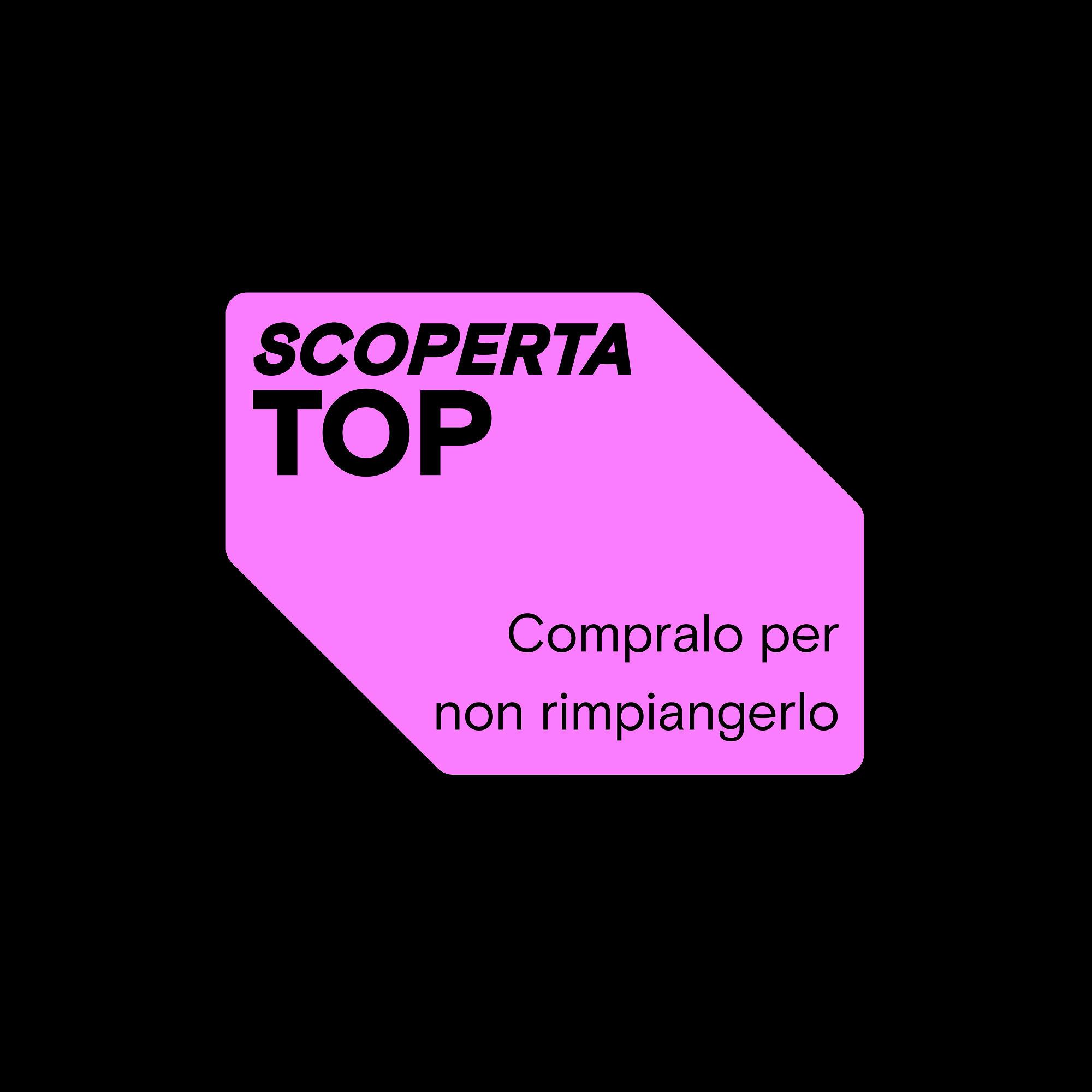 Riquadro rosa su sfondo nero con la scritta "Scoperta top Compralo per non rimpiangerlo!" in nero.
