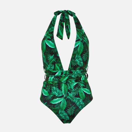 Halterneckswimsuit in tropical leaves pattern
