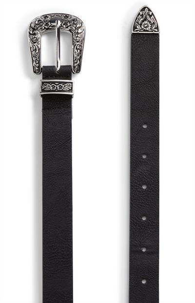 Cinturón negro con hebilla de estilo tejano