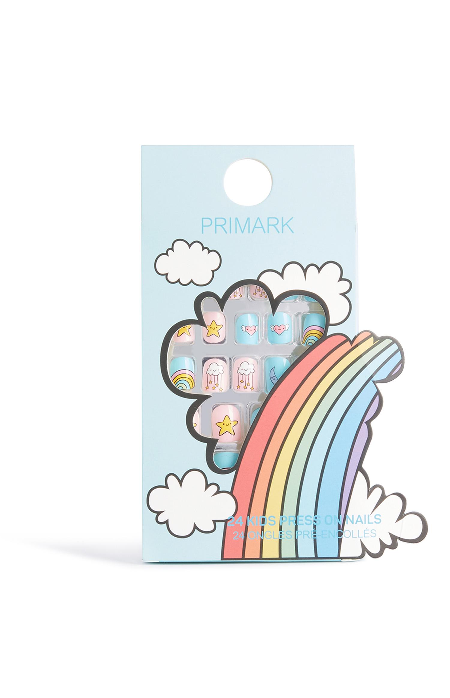 Unhas pré-coladas arco-íris