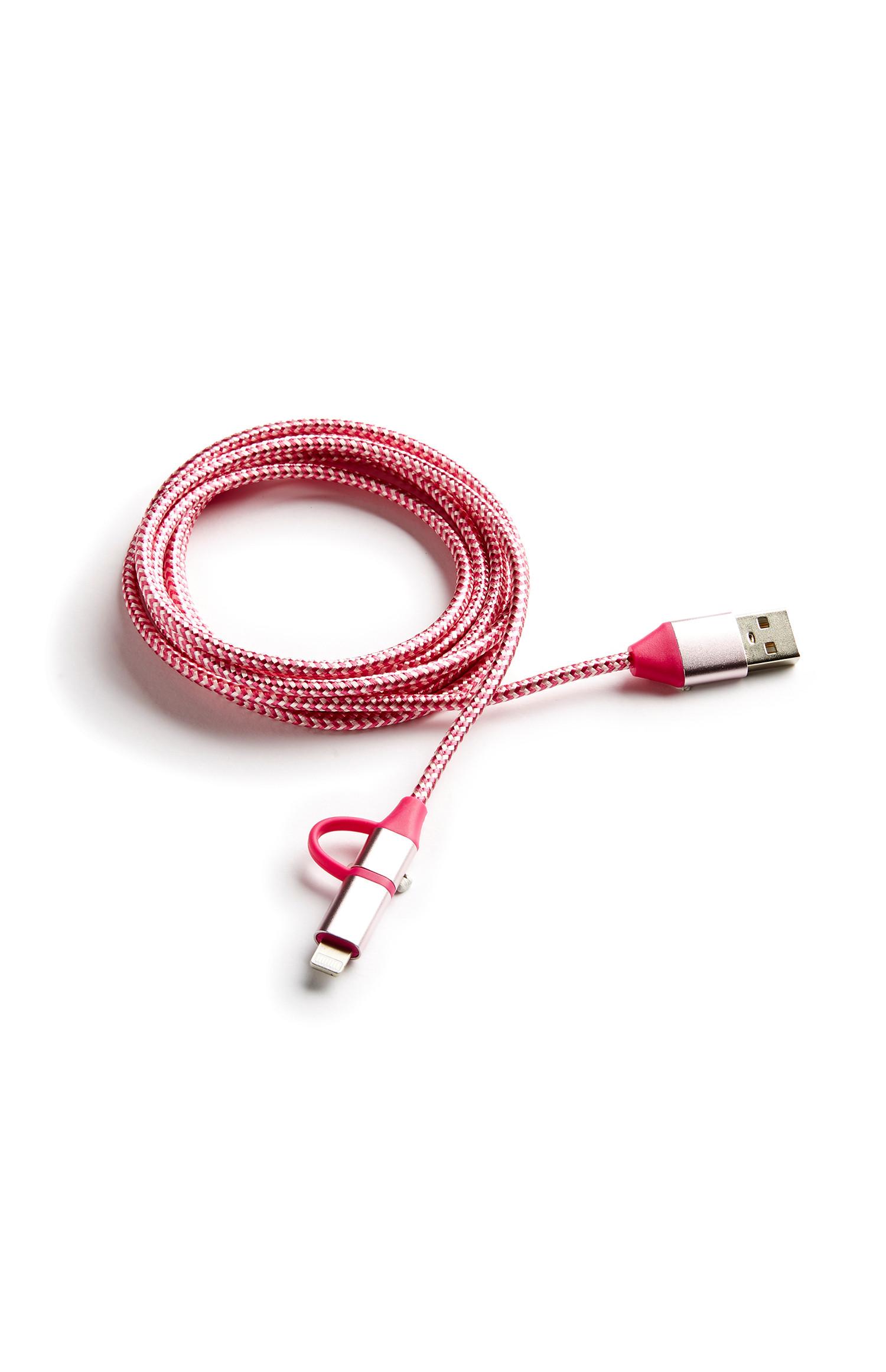 Cable de carga 2 en 1 rosa de 2 m