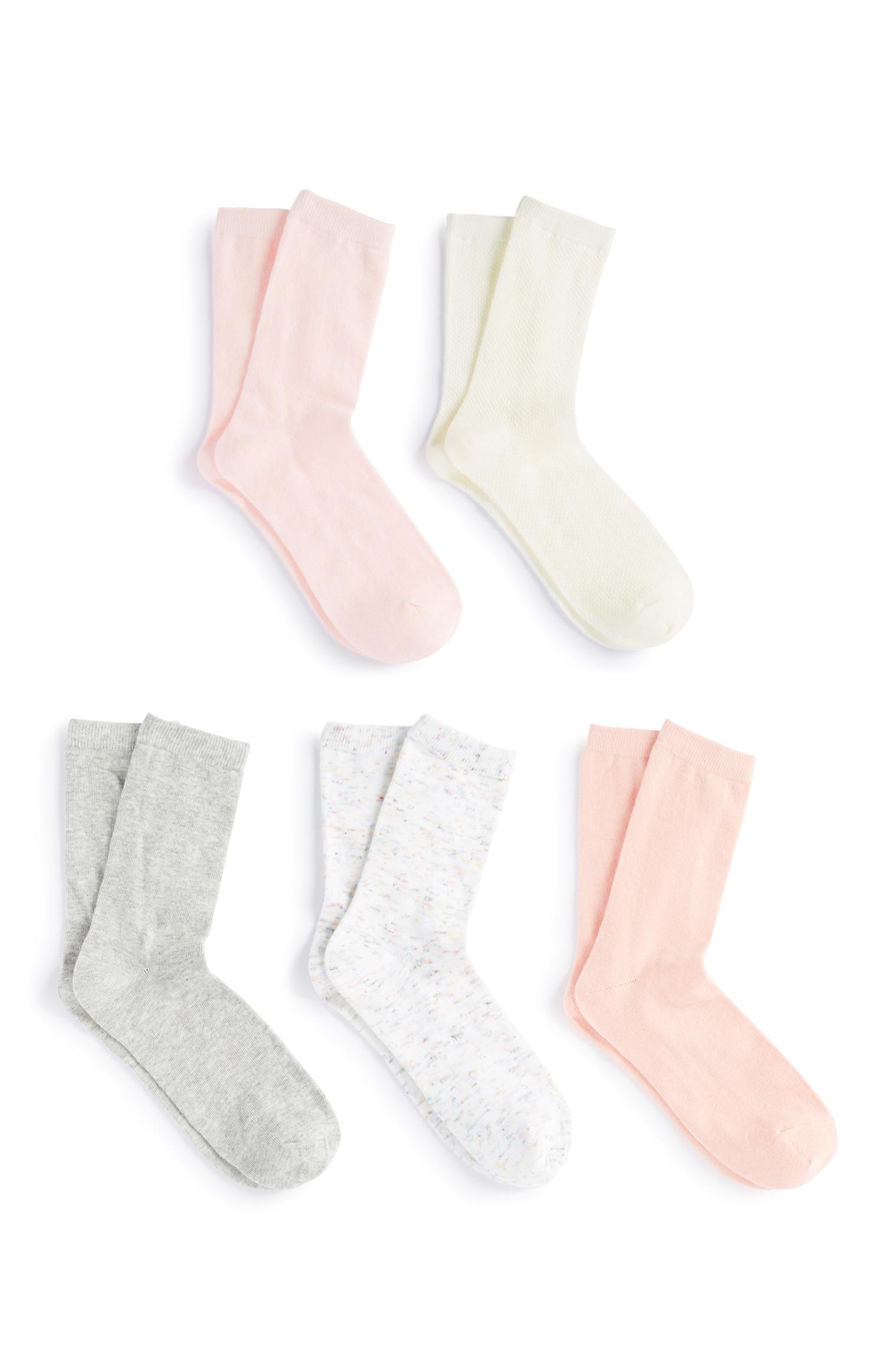 Pack 5 pares meias cor-de-rosa