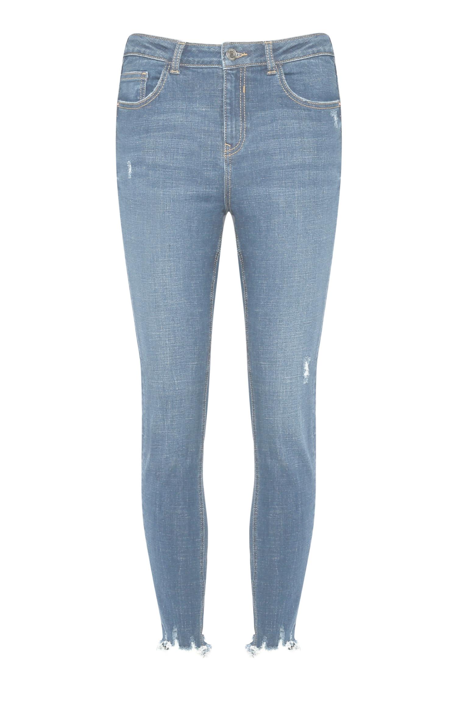 Calças ganga skinny tornozelo desfiadas azul