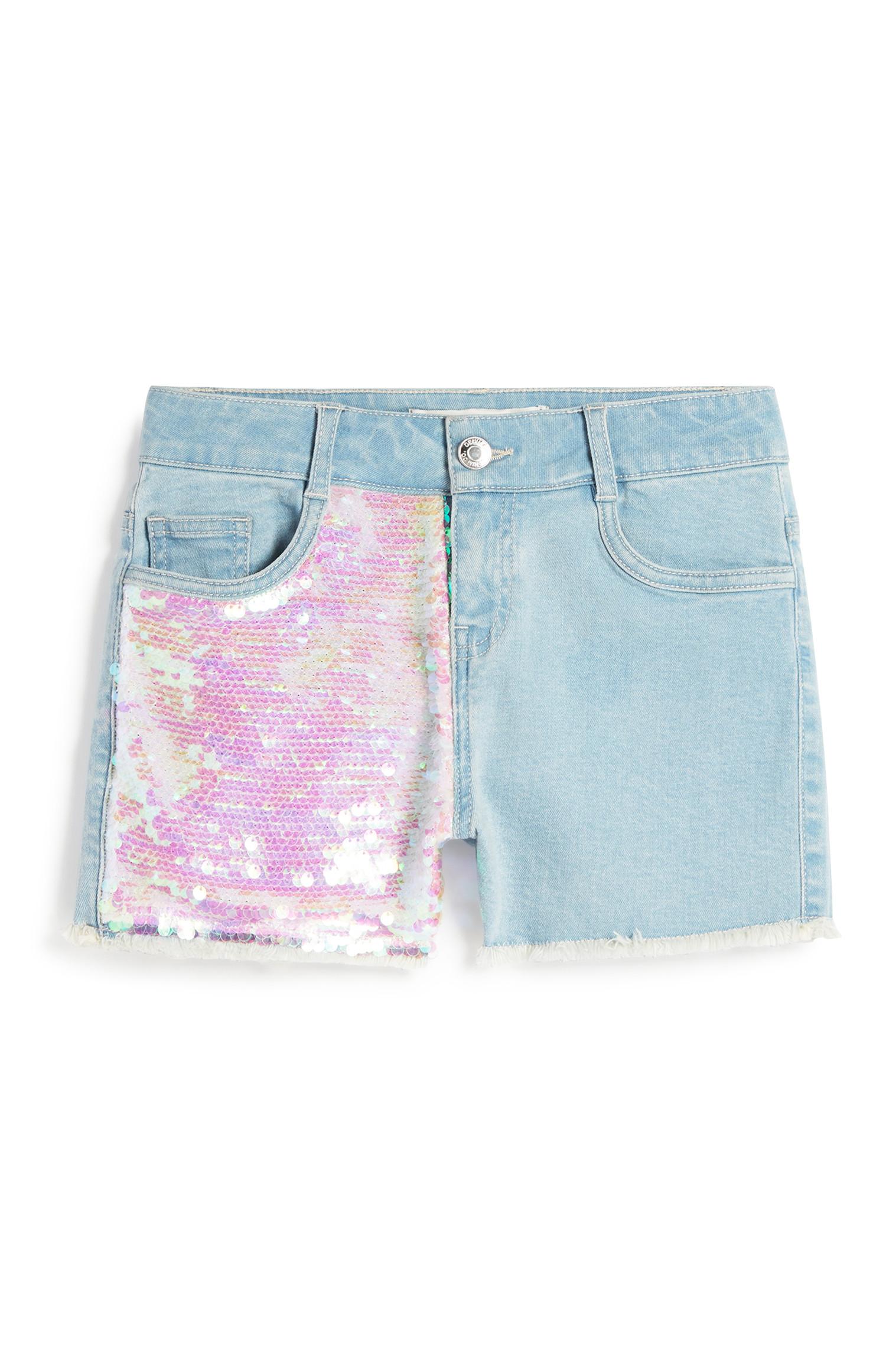 Denim kratke hlače z našitimi okrasnimi novci za starejša dekleta