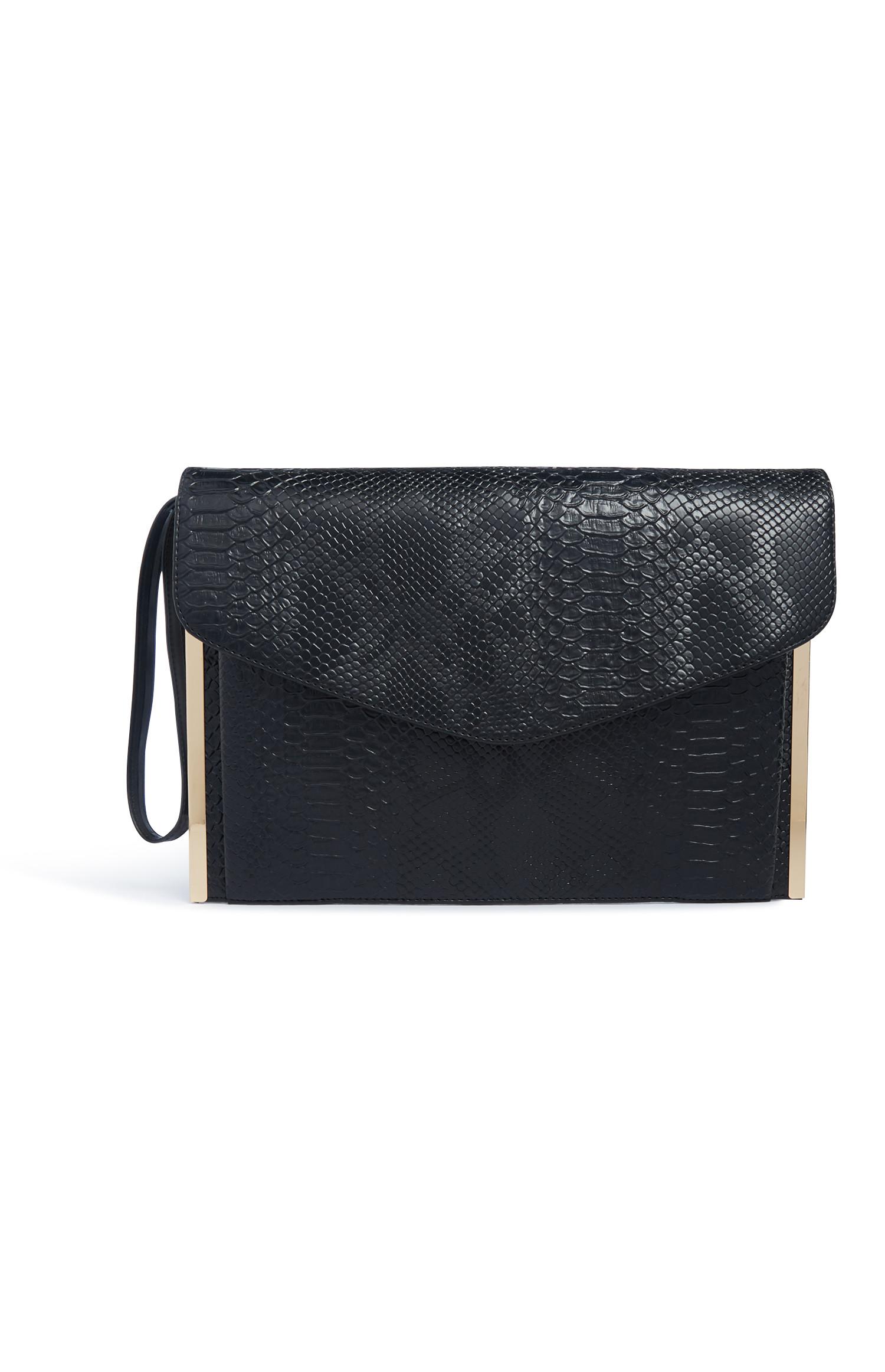 Mala clutch padrão cobra preto