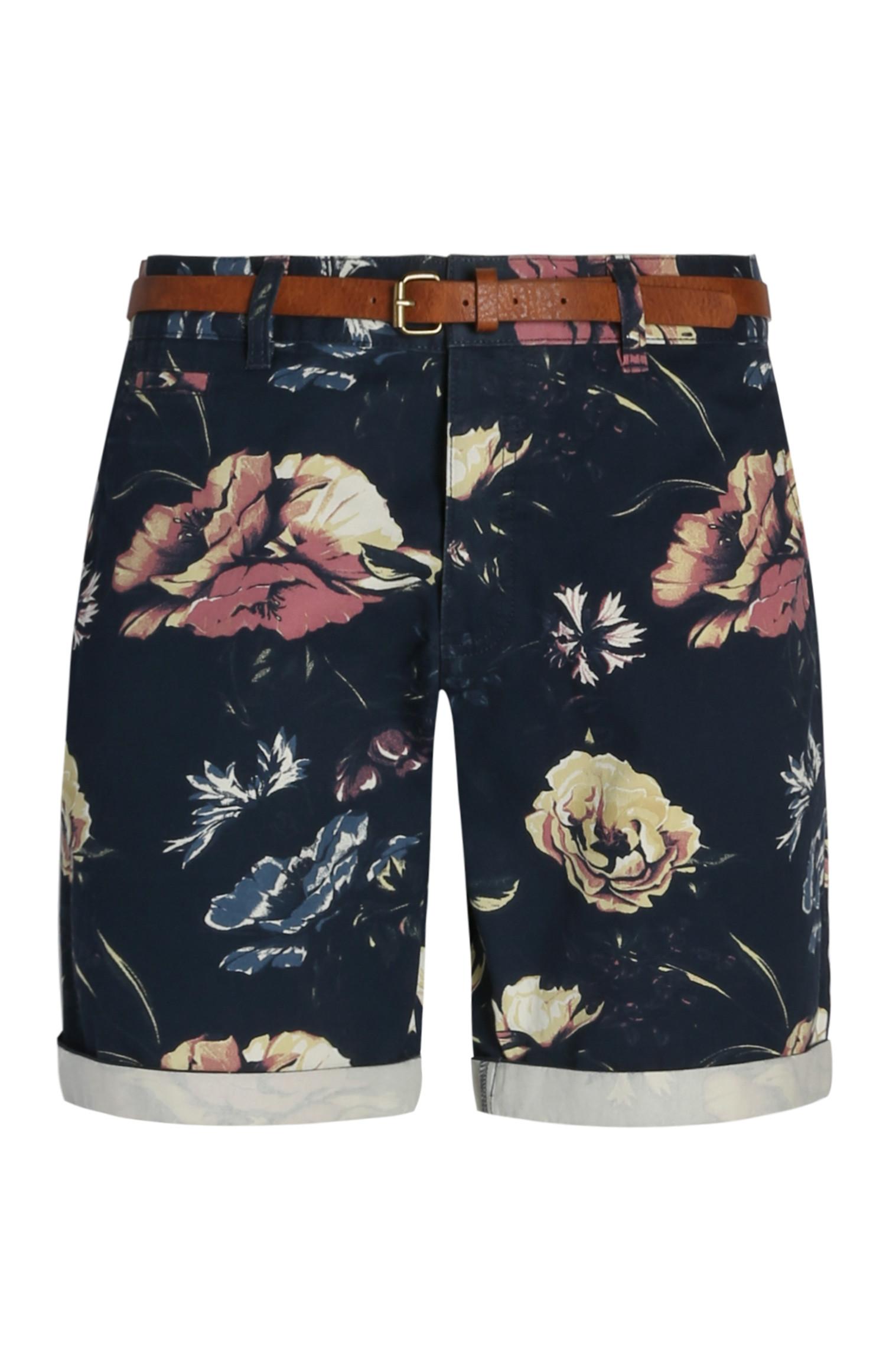 Calções cinto padrão floral