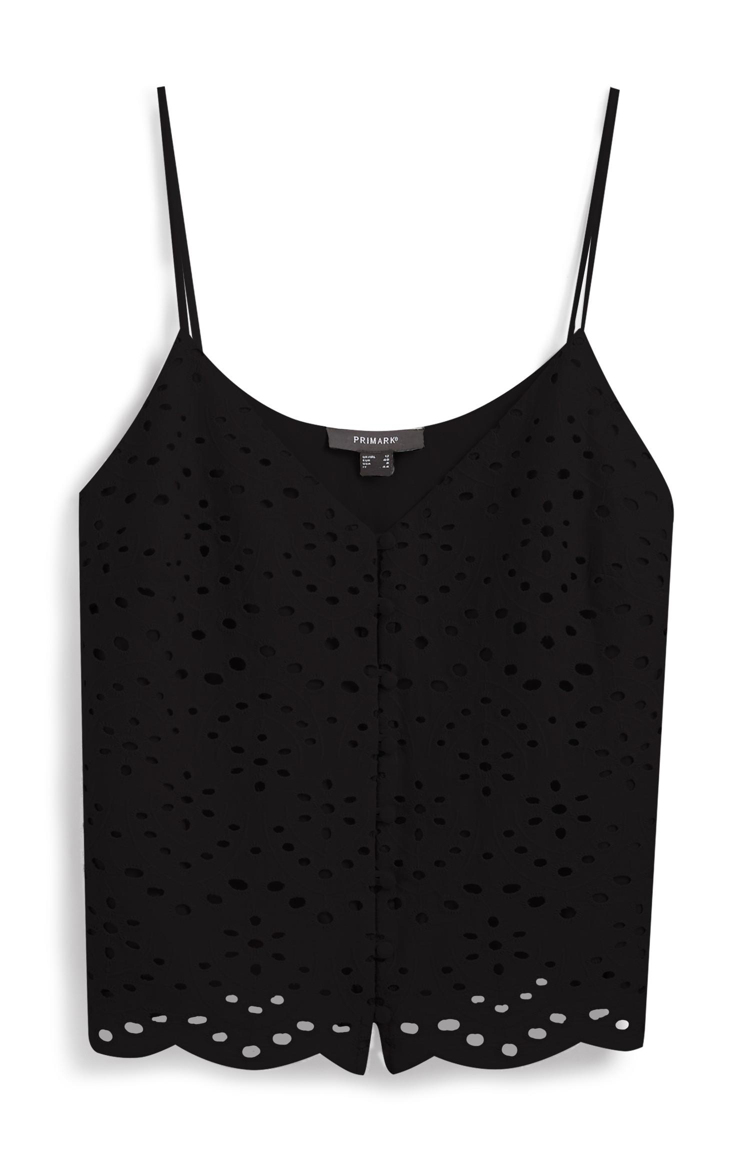 Top alças bordado preto