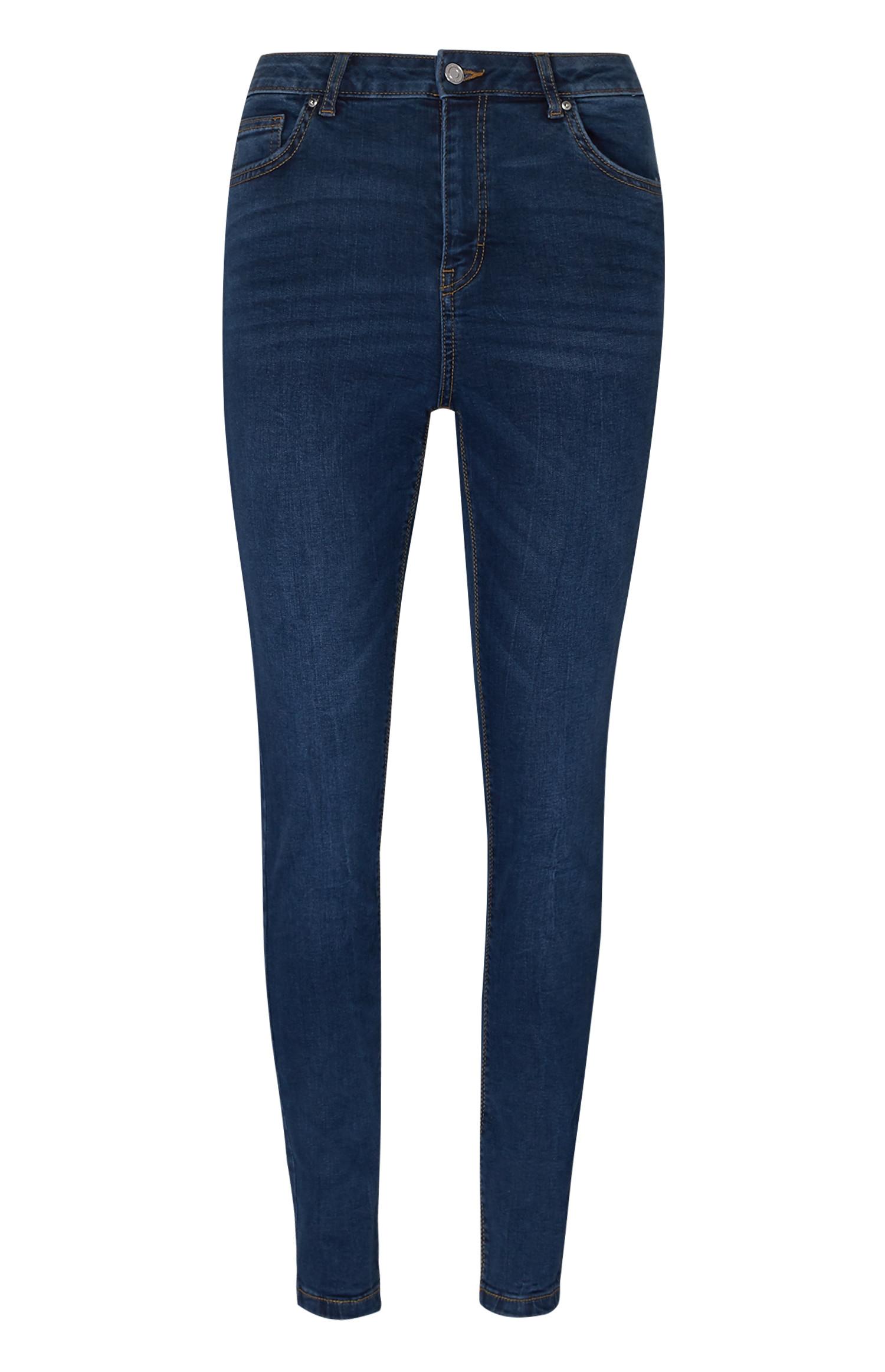 Temno modre oprijete kavbojke z visokim pasom