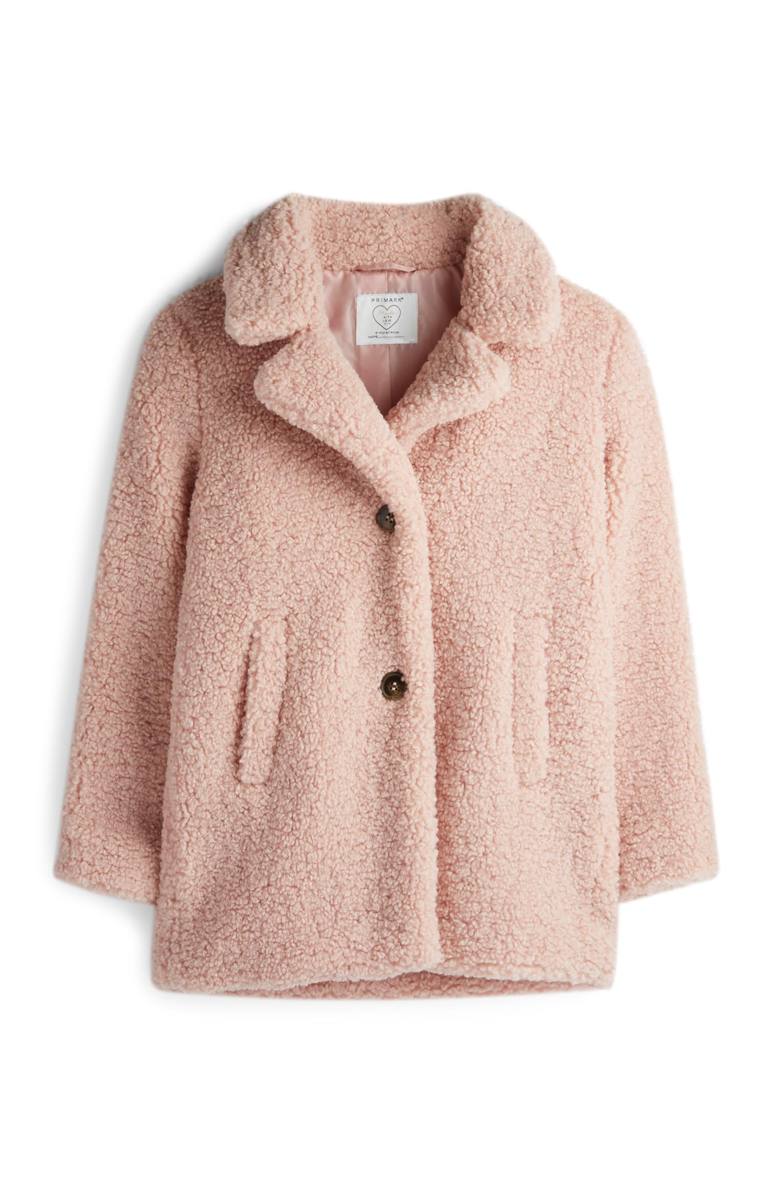 Abrigo de pelo sintético rosa para niña mayor