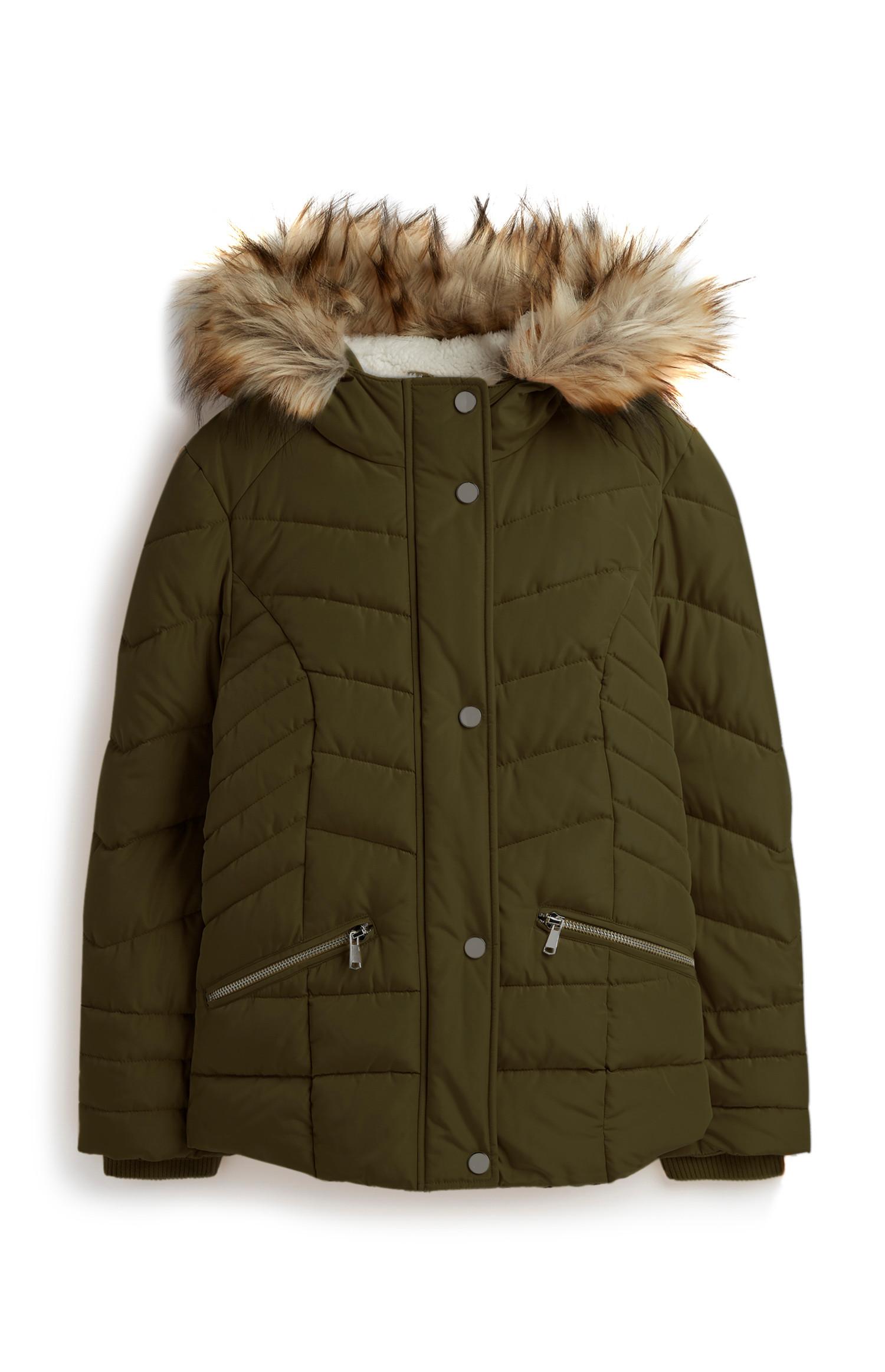 Abrigo acolchado color caqui para niña mayor