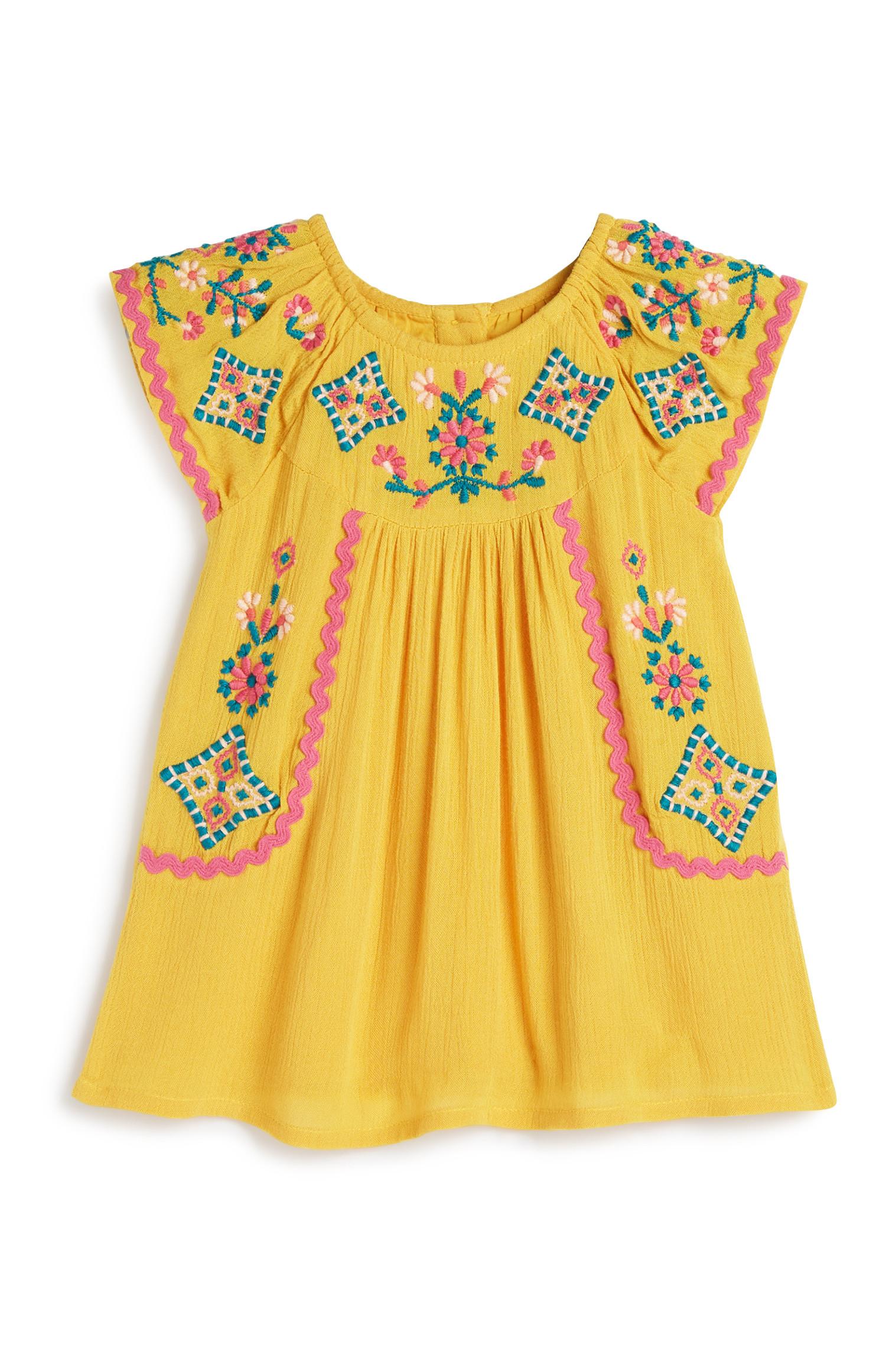 Dekliška gorčična obleka s cvetličnim vzorcem za dojenčke