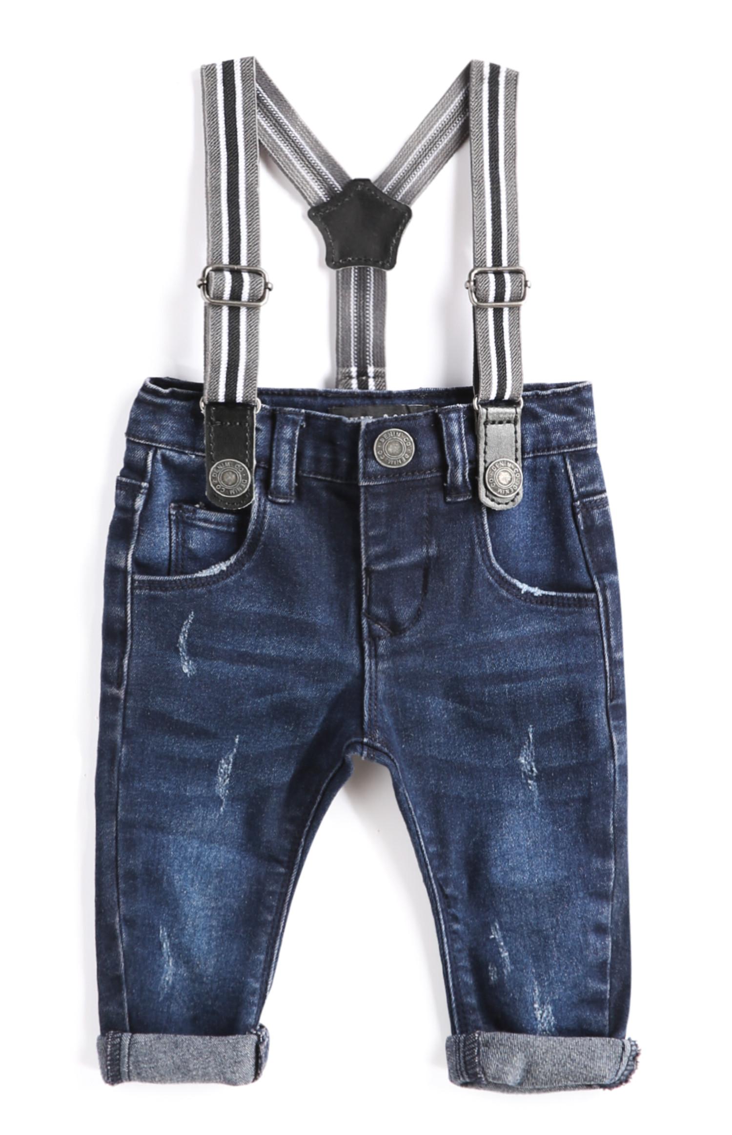 Fantovske hlače iz džinsa z naramnicami za dojenčke