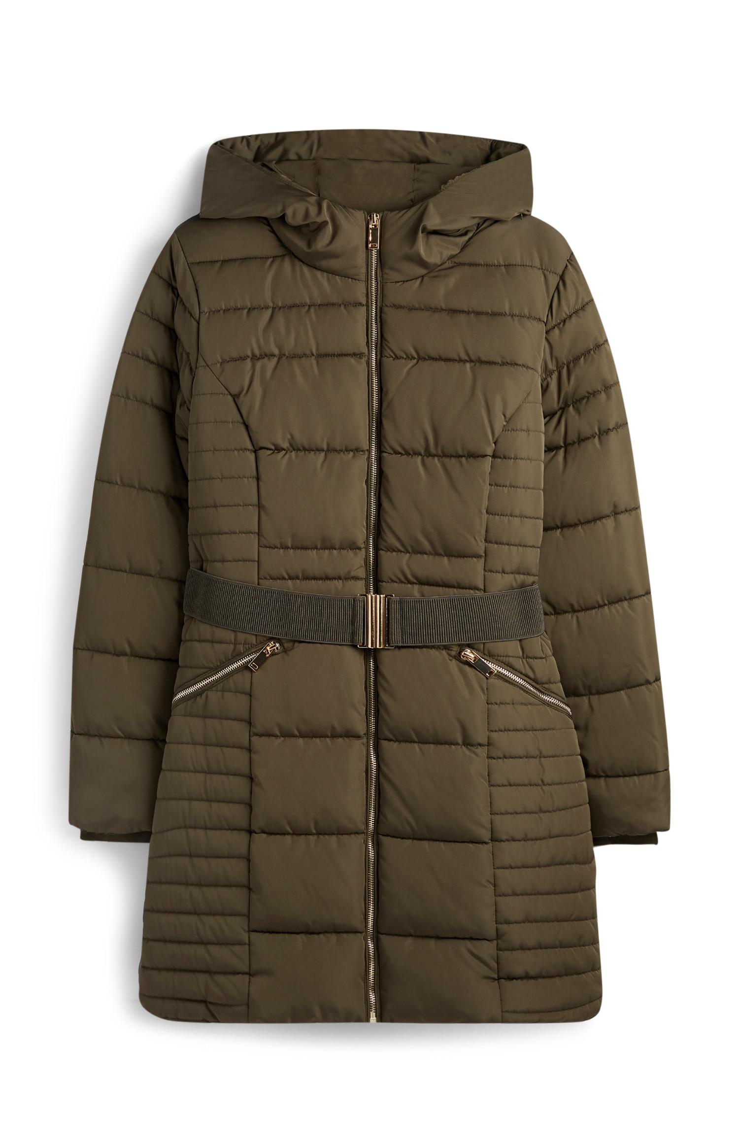 Casaco acolchoado cinto caqui