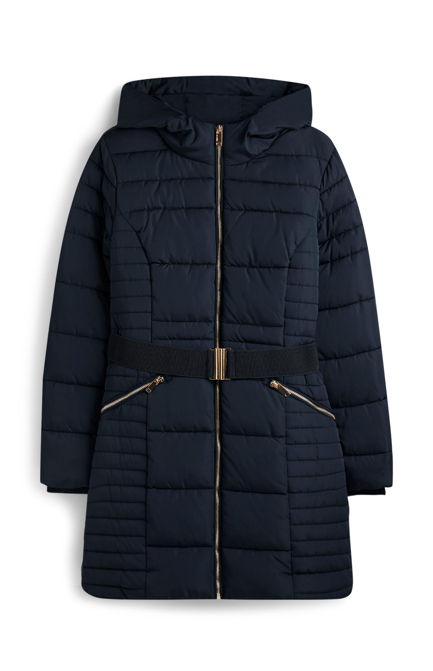 Casaco acolchoado cinto azul-marinho