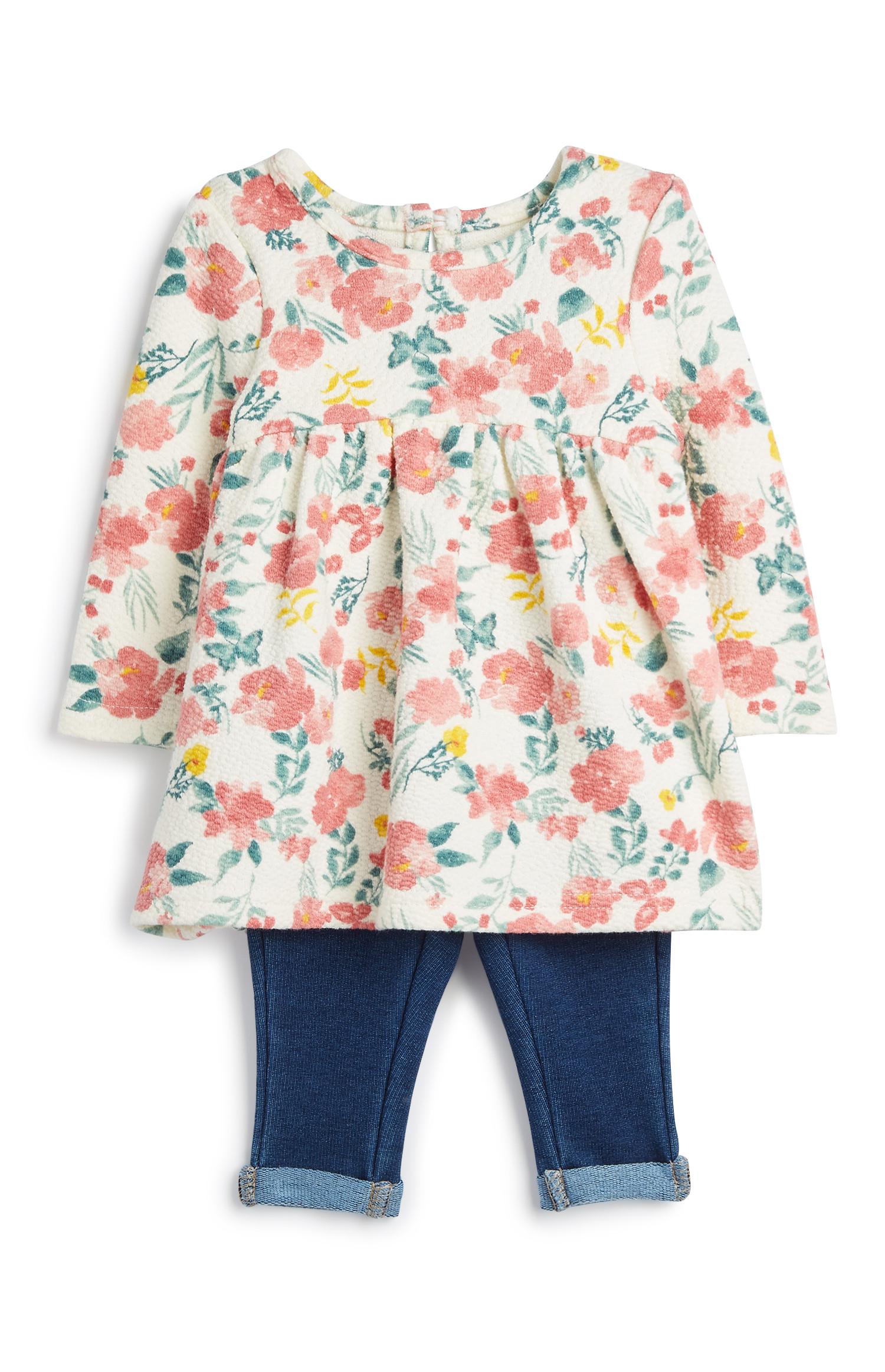 Dekliški komplet s cvetličnim vzorcem za dojenčke, 2 kosa