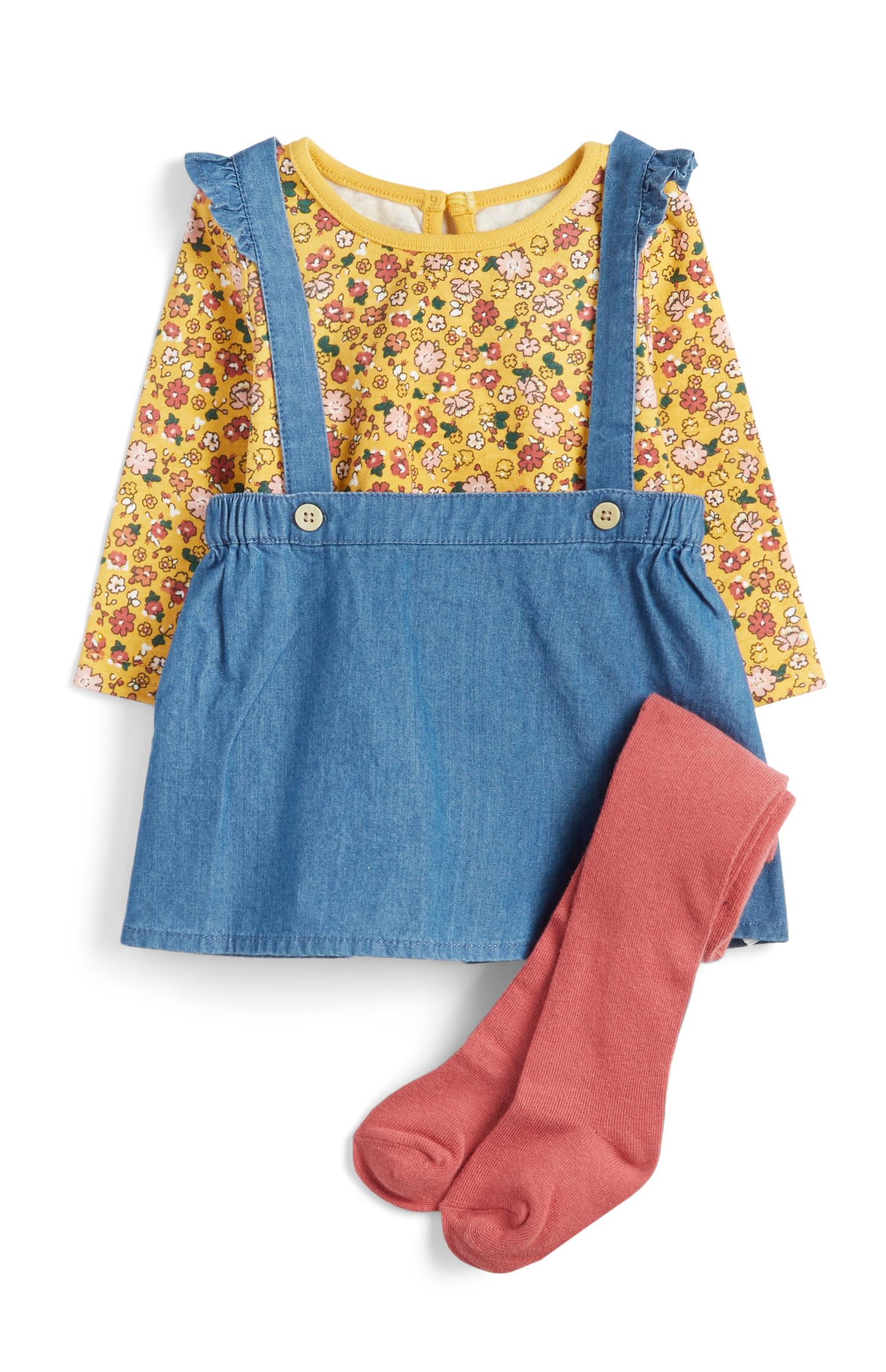  Dekliška obleka z naramnicami in nogavice za dojenčke