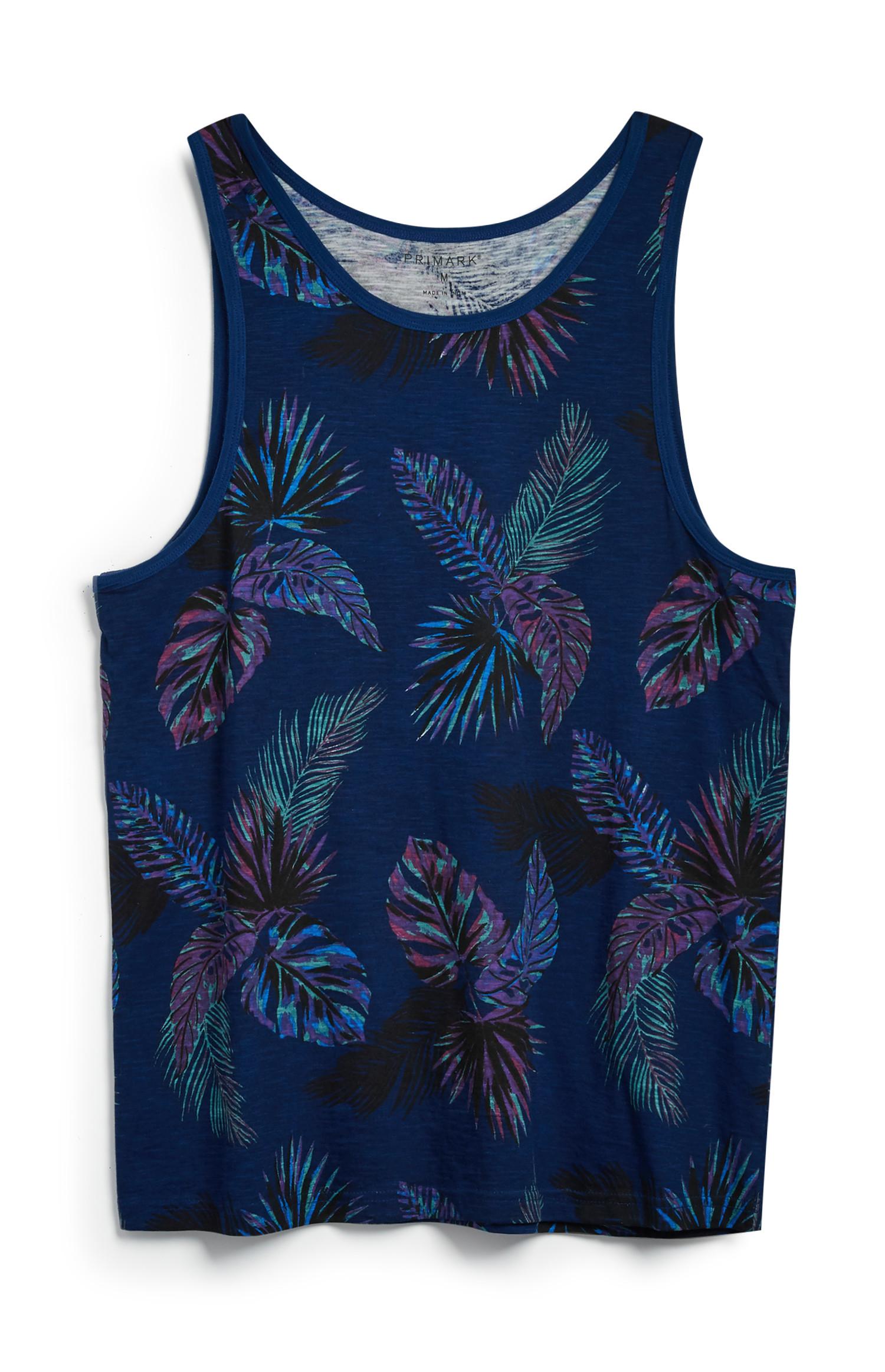 Top s/ mangas padrão folhas azul