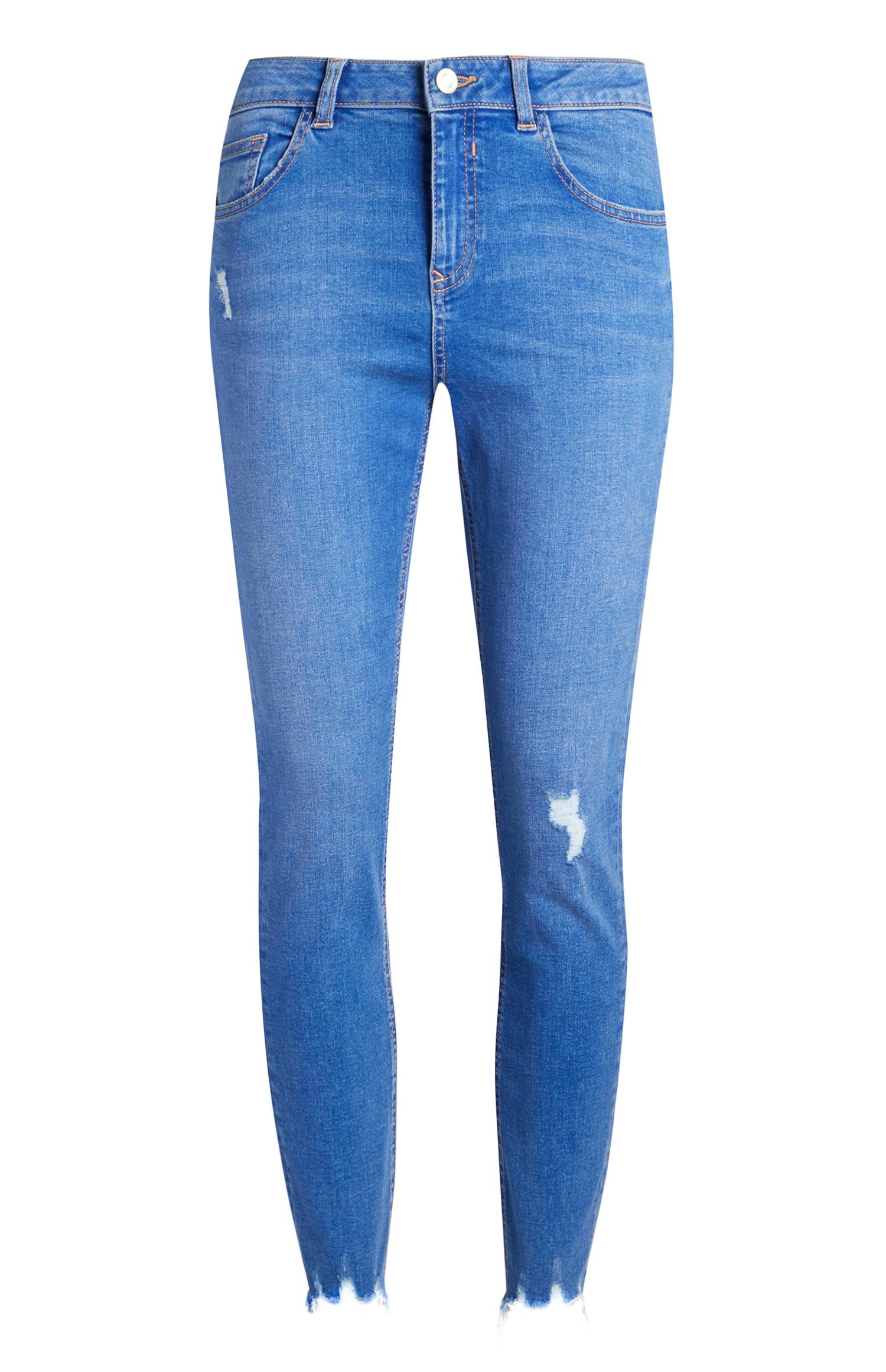 Jean bleu vif à effet vieilli longueur cheville