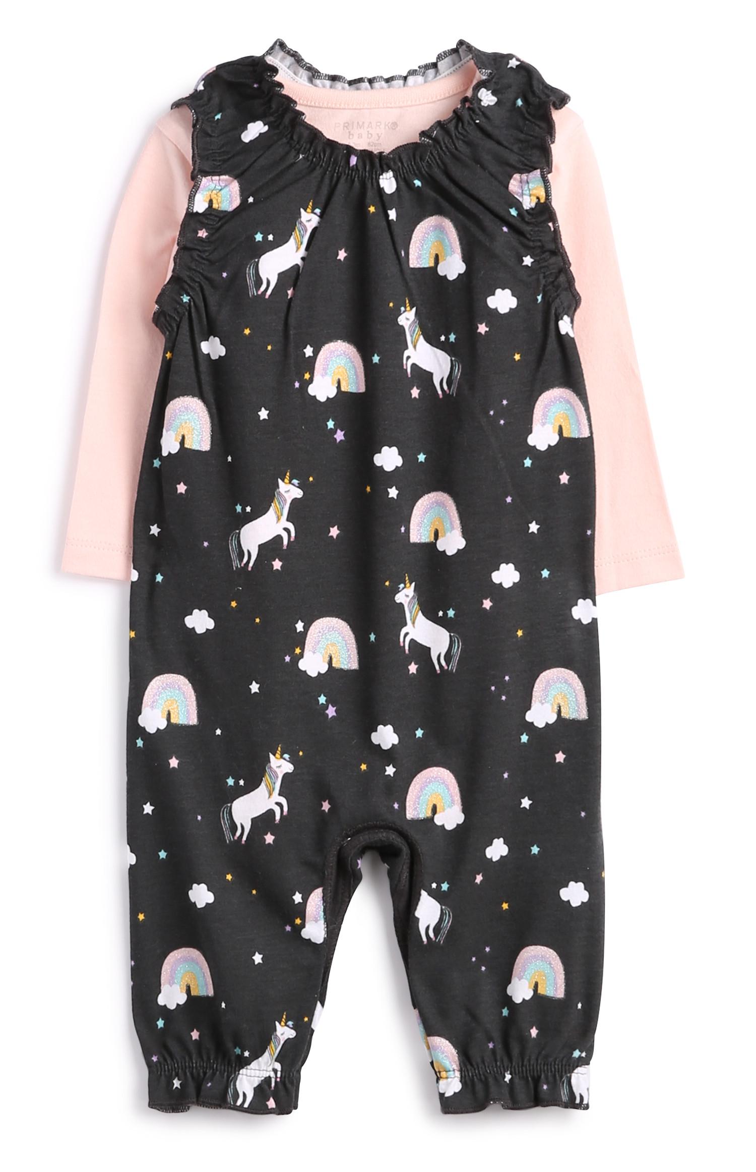 Conjunto de 2 piezas de camiseta y mono de unicornio para recién nacida