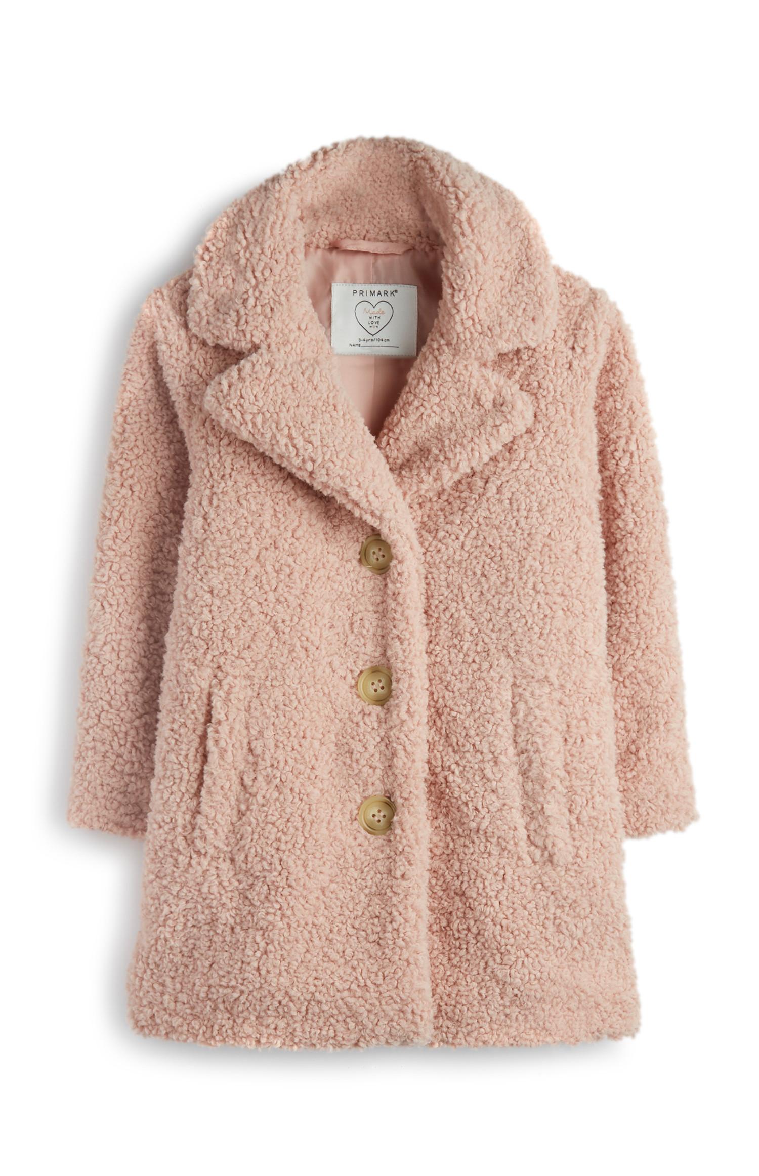 Abrigo de felpa rosa palo para niña pequeña