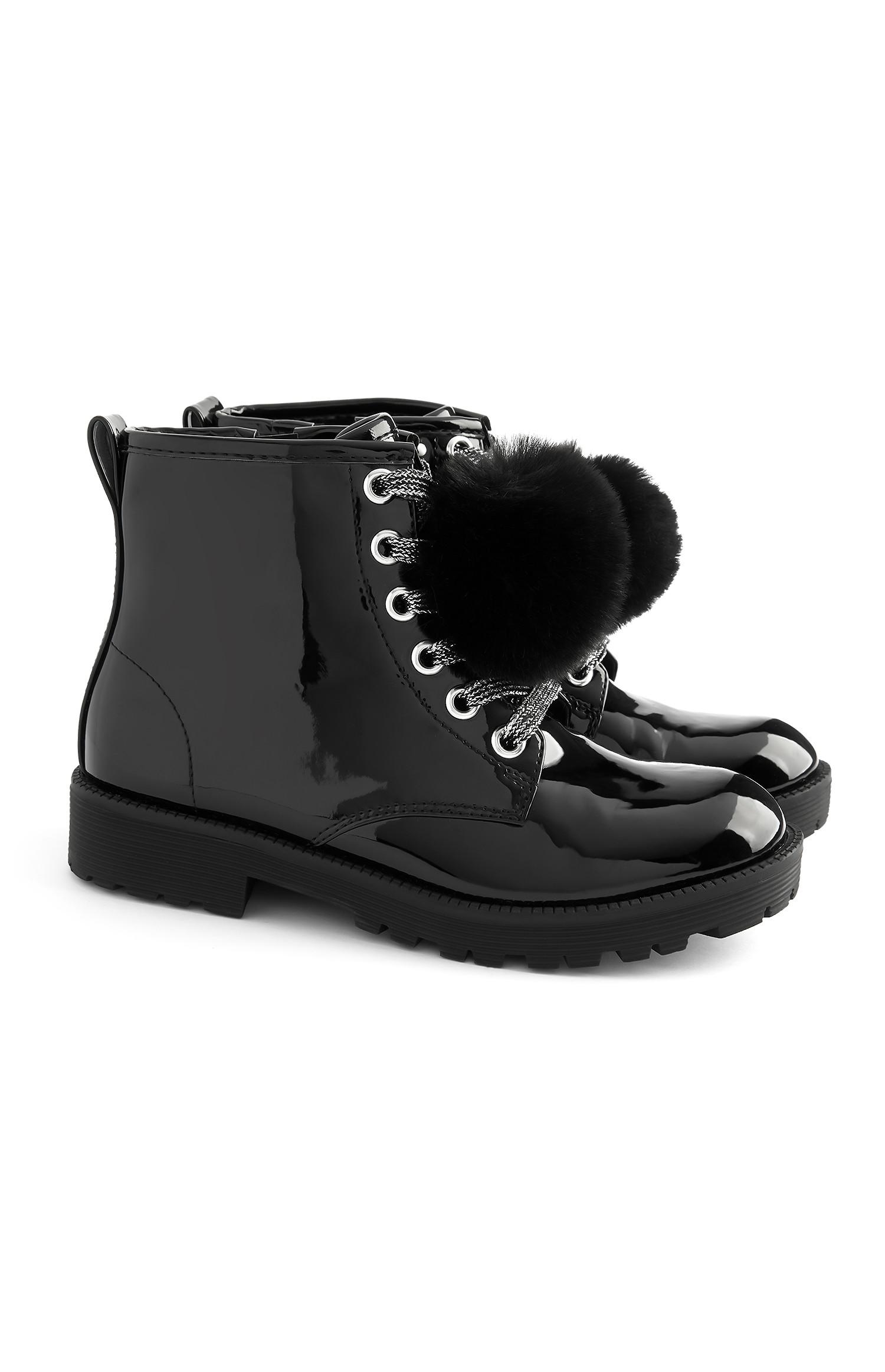 Lakasti črni škornji s cofom za dekleta