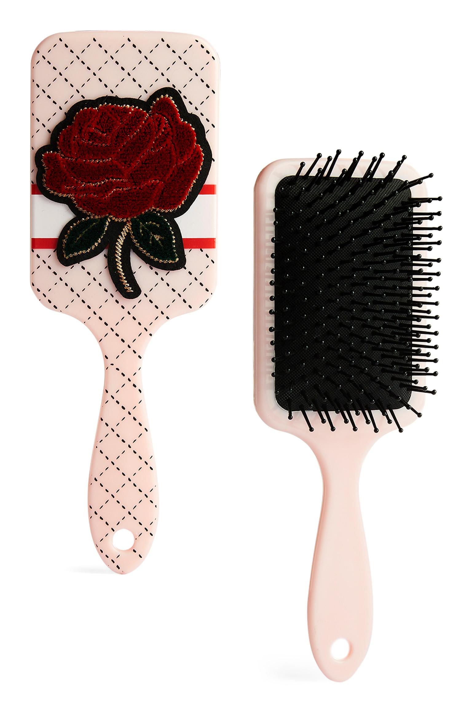 Escova plana bordado rosa